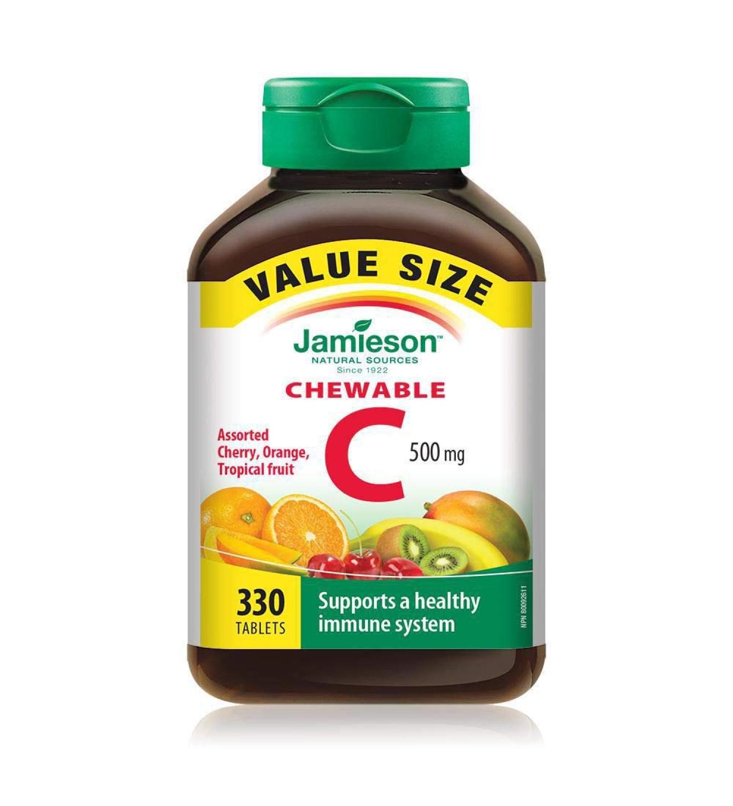 Jamieson Chewable Vitamin C Assorted Cherry Orange Tropical Fruit 500mg 330 Delicious chewable