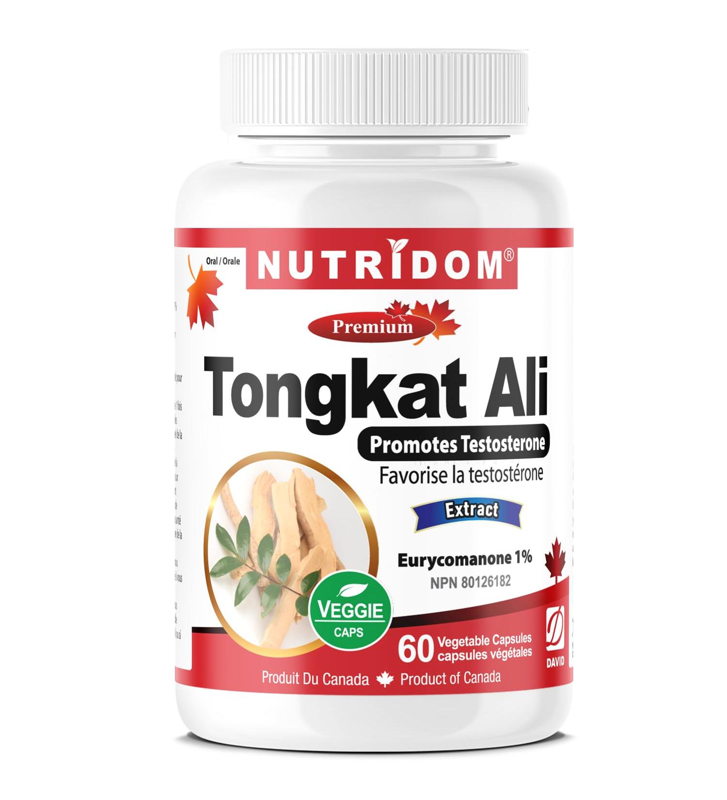 Nutridom Tongkat Ali Supplement for Men 200mg - Non-GMO Vegan Gluten Free Soy and Dairy Free Made in Canada (60 Veggie Caspules) - Buy Online on GoSupps.com