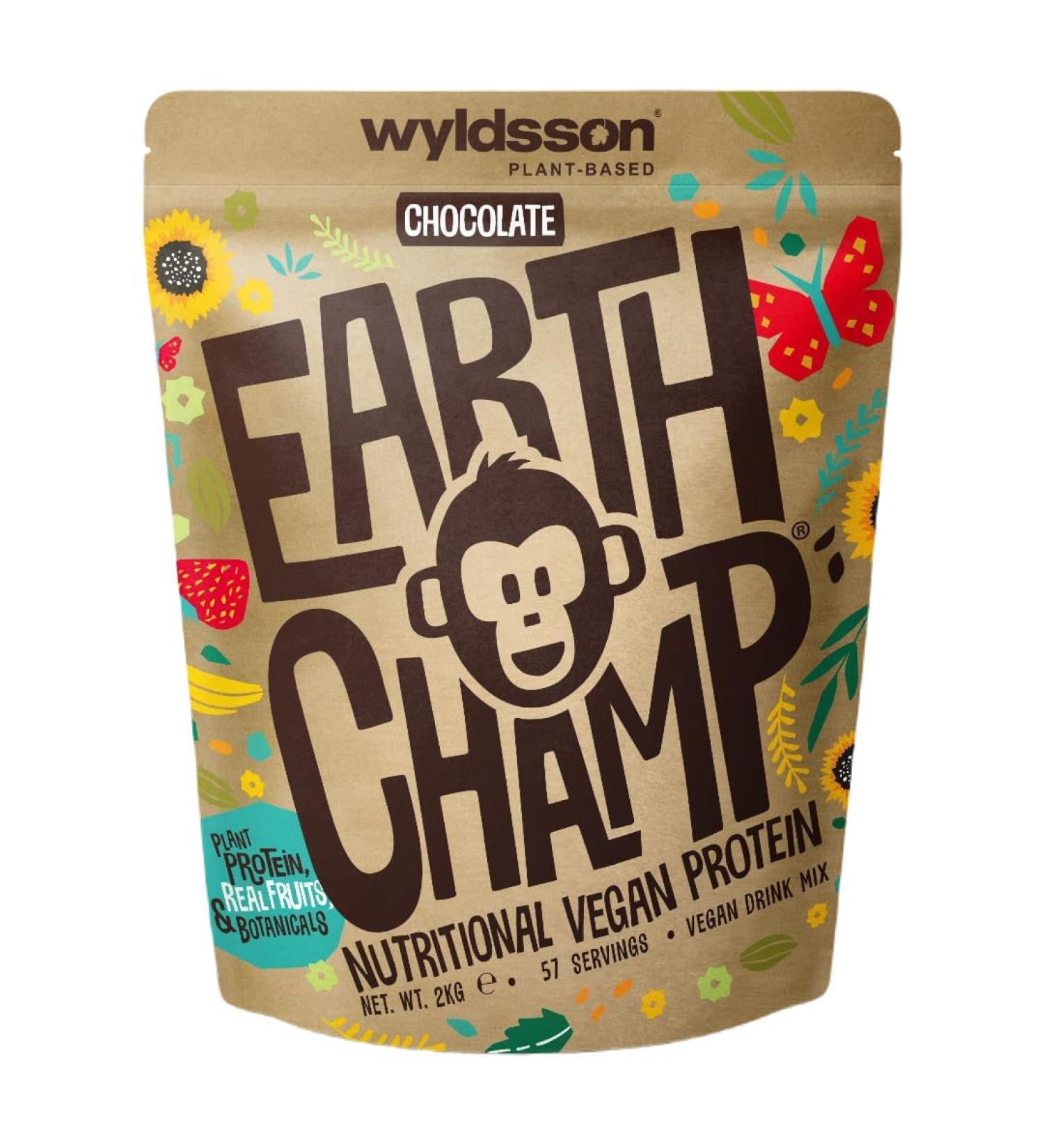 EarthChamp Vegan Protein Powder (2kg) - Plant Based Chocolate Shake - 56 Servings - Dairy & Lactose Free - Wyldsson - Choc 2 kg - Buy Online on GoSupps.com