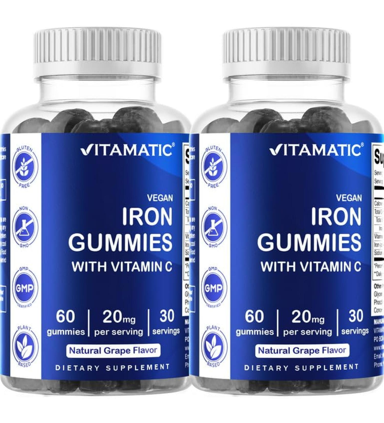 YHN Iron Gummies Supplement - 20mg Serving - 60 Vegan Gummies | Iron Gummy Vitamins with Vitamin C for Women & Men - Buy Online on GoSupps.com