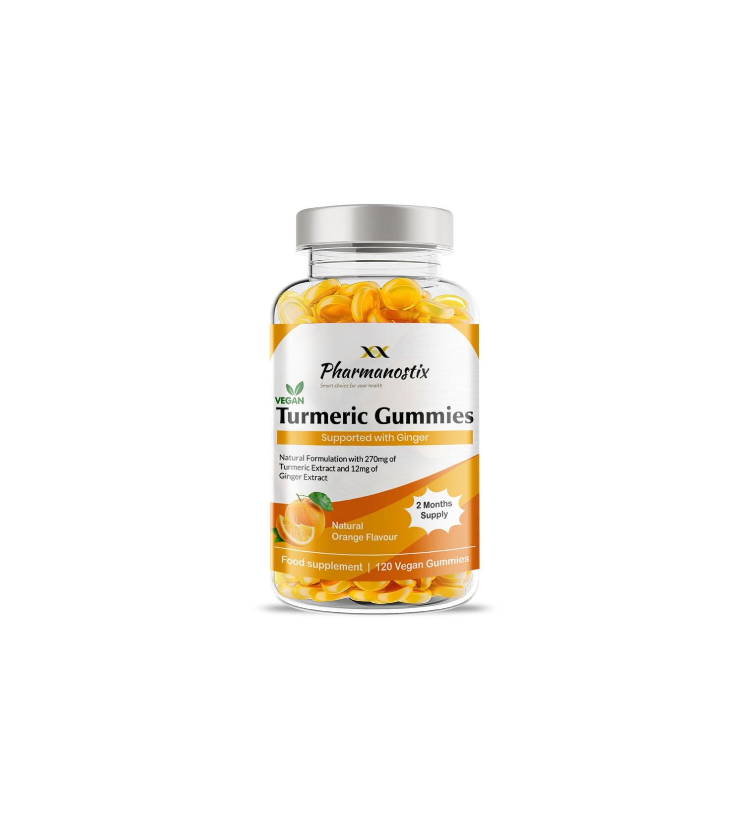 Vegan Kurkuma Curcumin & Ginger Gummy Bears - 120 Delicious Orange Gummies - 2-Month Supply - 13500 mg Daily for Adults - Buy Online on GoSupps.com