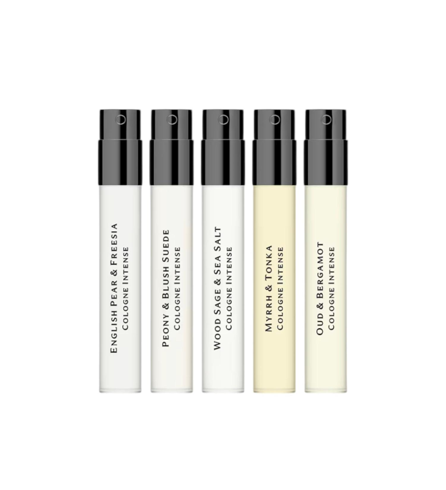Set Cologne 5 Sample vials 1.5ml/0.05 fl.oz Wood Sage & Sea Salt English Pear & Freesia Peony & Blush Suede Wild Bluebell Nectarine Blossom & Honey