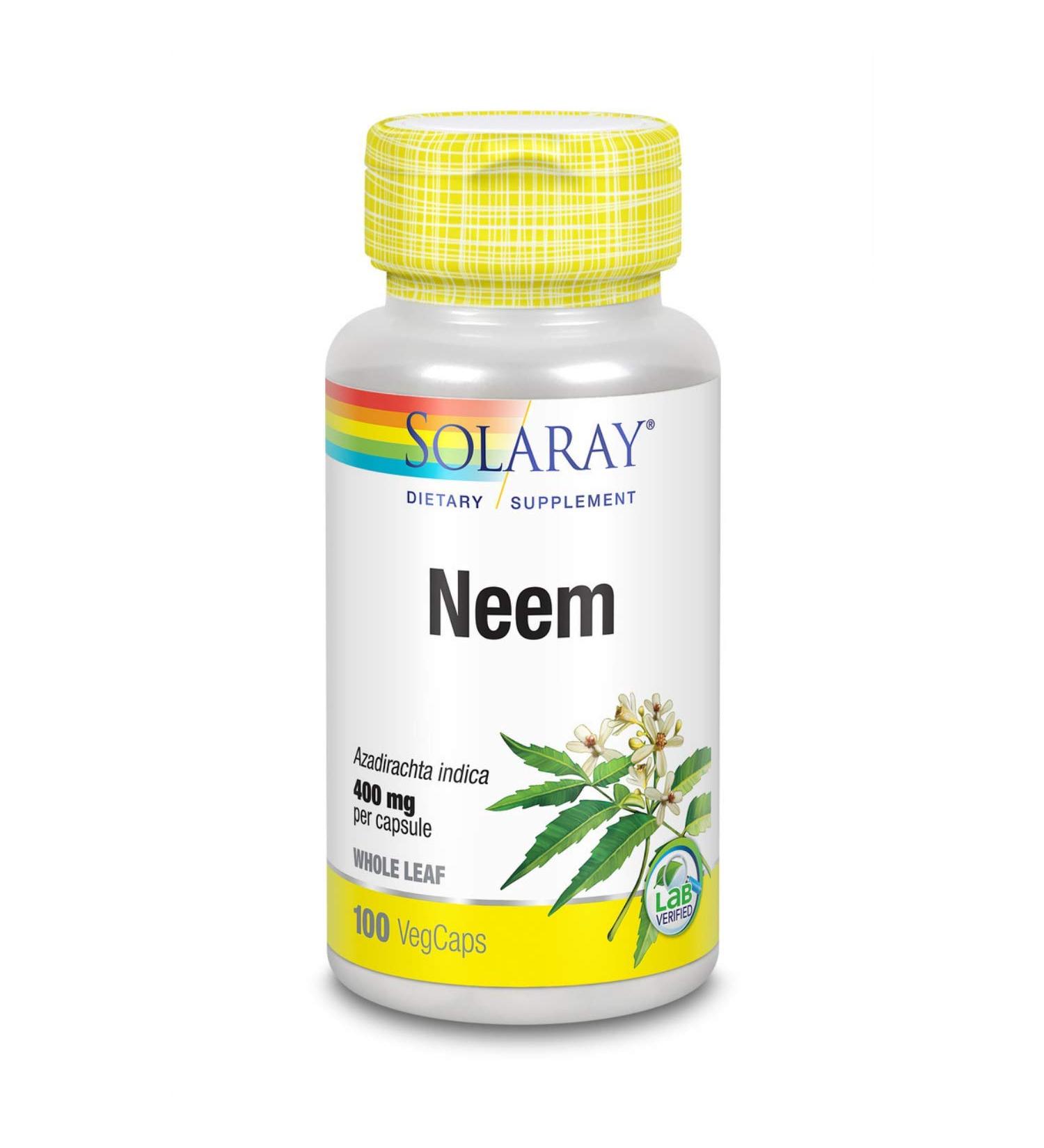 Solaray Neem 400 mg - Organic Neem Capsules | 100 VegCaps for Natural Health - Buy Online on GoSupps.com