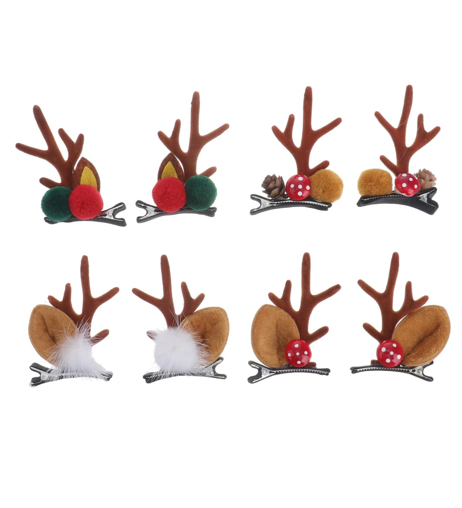Lurrose Christmas Hair Clips - 4 Pairs of Cute Reindeer Anti-Hair Clips & Ear Hairpins for Holiday Parties - Buy Online on GoSupps.com