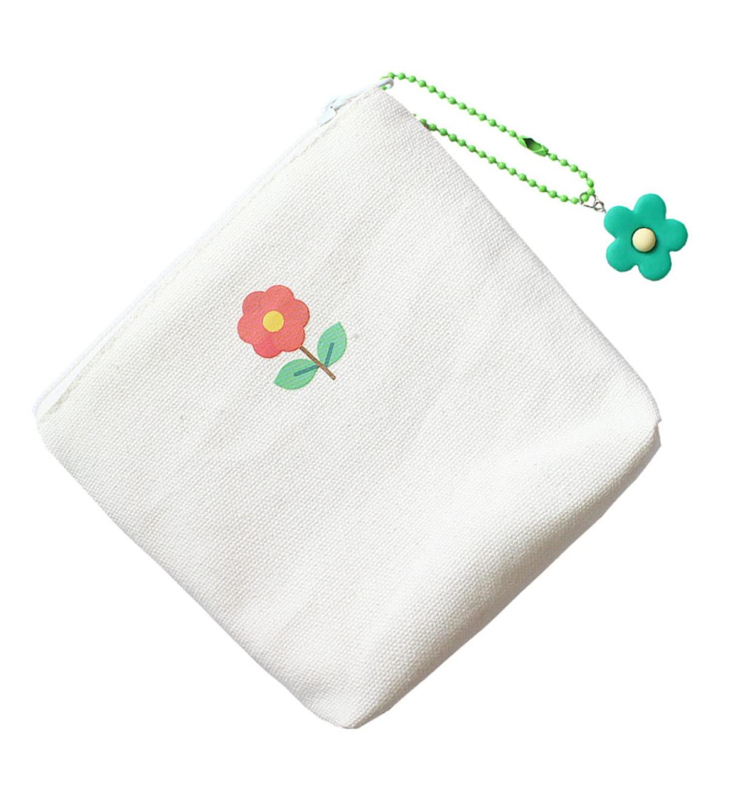 Canvas Zipper Pouch for Women - White Tie Earphone Lipstick Holder Bag - Buy Online on GoSupps.com