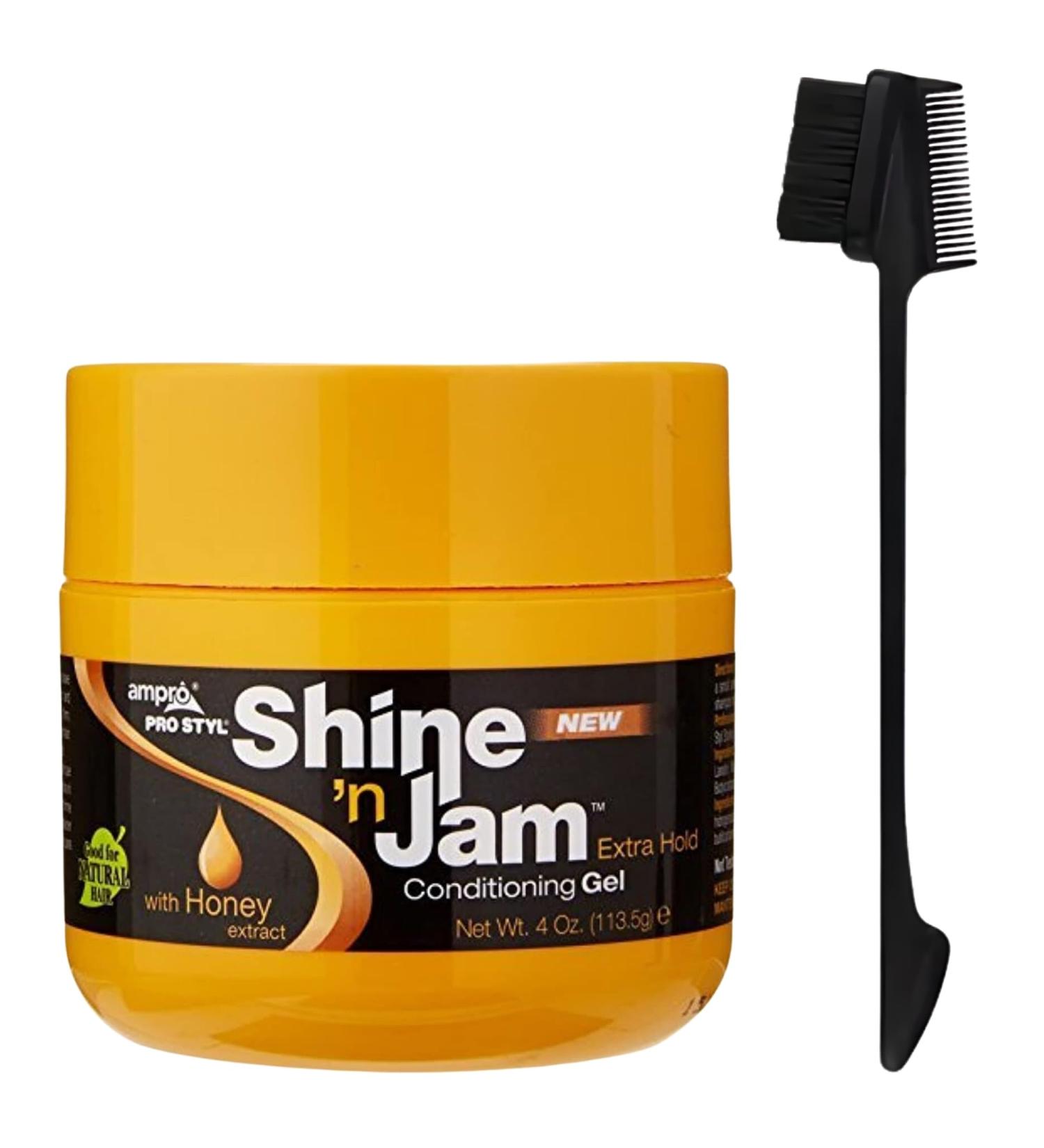 Edge Control Gel Set with Shine 'n Jam Extra Hold Hair Gel and 3-in-1 Edge Brush - Perfect Shine and Jam Hair Gel for Sleek Styles Braiding Gel and Styling Gel - Buy Online on GoSupps.com