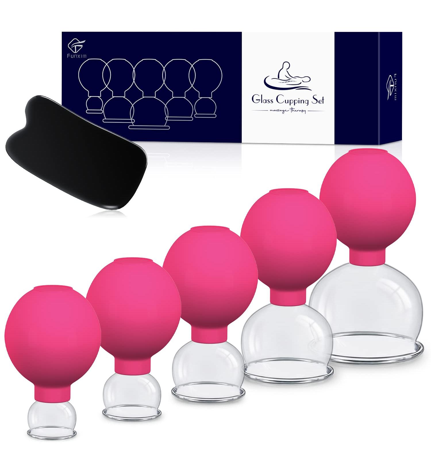 High-Quality Pink Cupping Glass Set - 5 Real Glass Cups with TPU Suction Ball for Targeted Relaxation & Well-Being - International Shipping Available - Buy Online on GoSupps.com