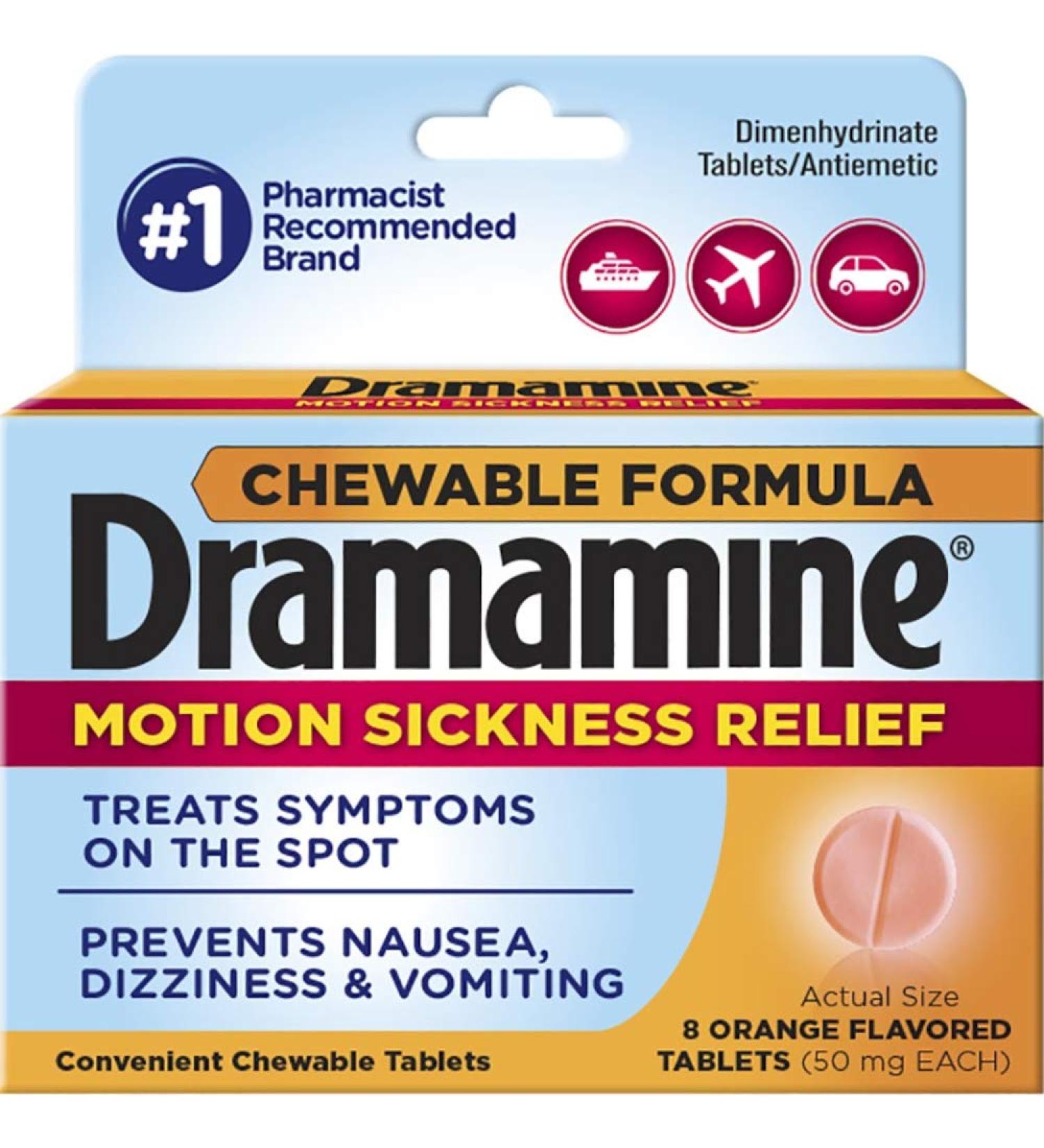 Dramamine Motion Sickness Relief Chewable Tablets Orange 8ct (Pack of 2) - Buy Online on GoSupps.com