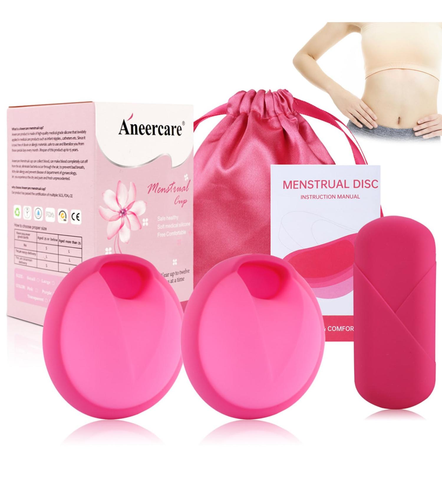 Wusanna Menstrual Disc 2-Pack | Leak-Proof Tampon Alternative | Menstrual Cup with Storage Box & Bag | Up to 12 Hours Comfort (Pink S+L) - Buy Online on GoSupps.com