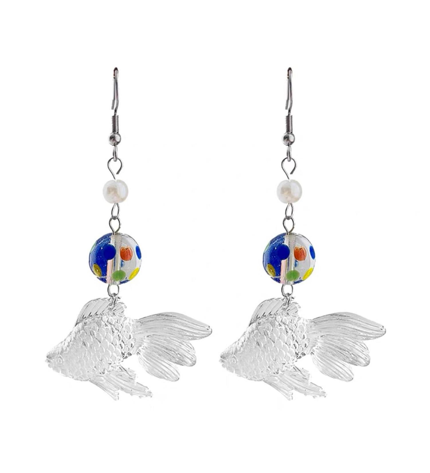 Feylie Goldfish Dangling Earrings - Trendy Cute Drop Earrings in Acrylic for Students & Office Professionals - Buy Online on GoSupps.com