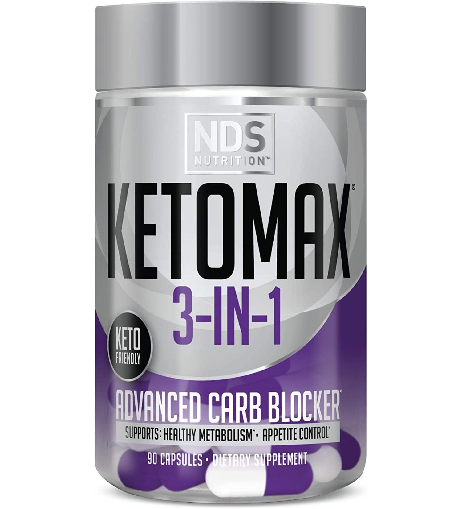 NDS Nutrition Keto-Max Advanced 3-in-1 - 90 Capsules Keto Pills for Fat Loss, Carb Blocker & Appetite Suppressant with White Kidney Bean, Chitosan, Raspberry Ketones, and Vanadium - Buy Online on GoSupps.com
