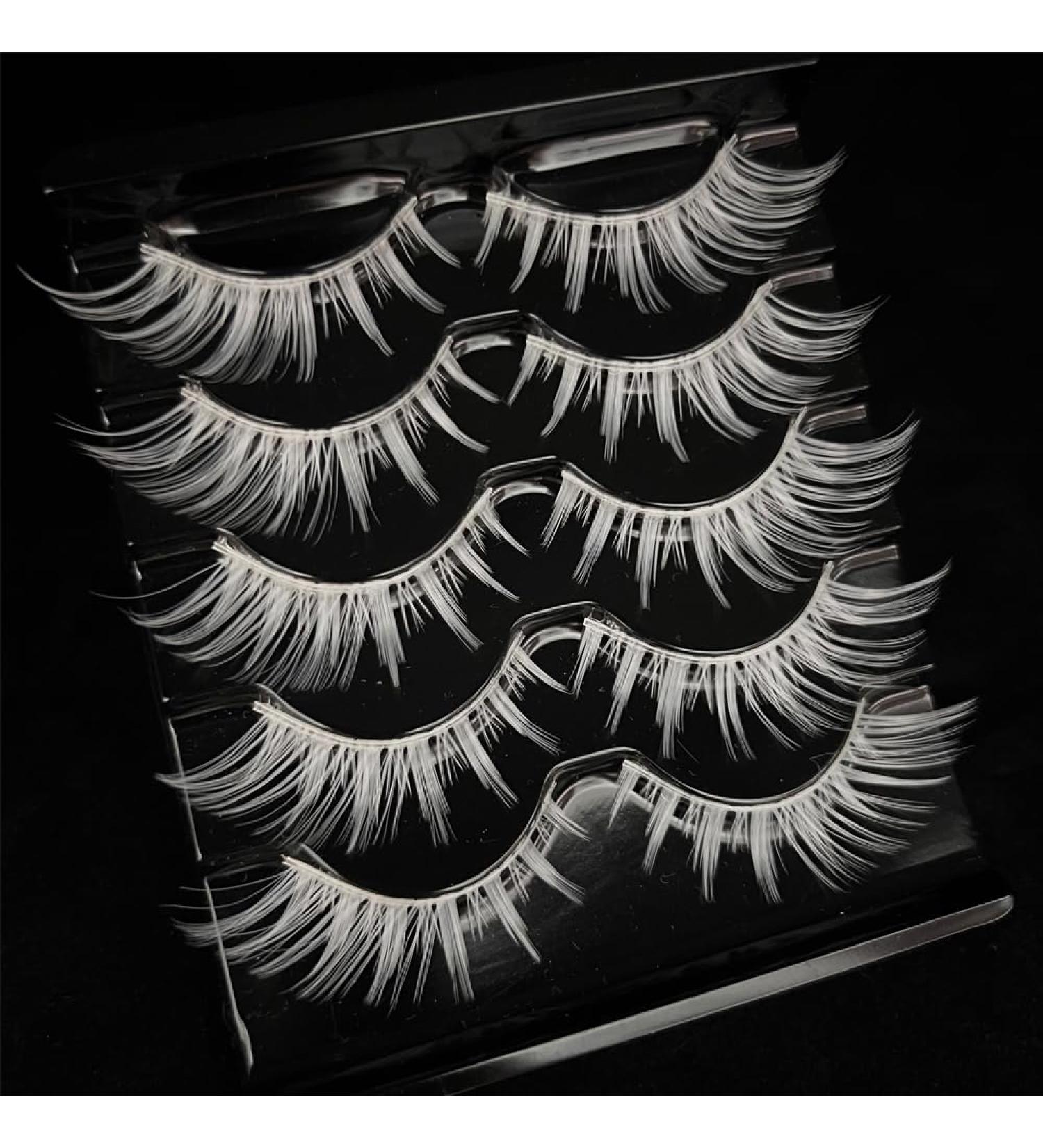 Buy White Cat Eye Wispy Spiky False Eyelashes | 5 Pairs | Natural Anime Cosplay & Halloween Lashes - MQ15 - Buy Online on GoSupps.com