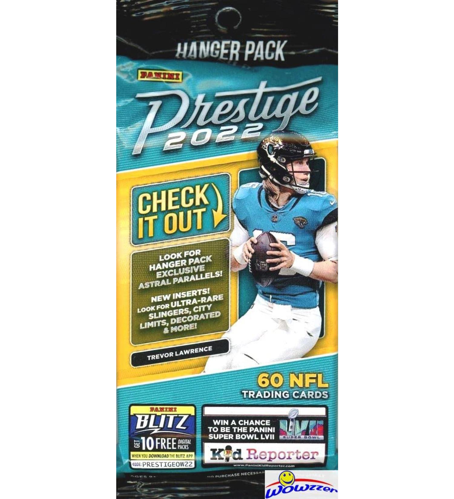 2022 Panini PRESTIGE Football EXCLUSIVE HUGE Factory Sealed HANGER with (60) Cards! Look for Rookie & Autos of Kenny Pickett, Matt Corral, Malik Willis & More! Look for Astral Parallels! WOWZZER!