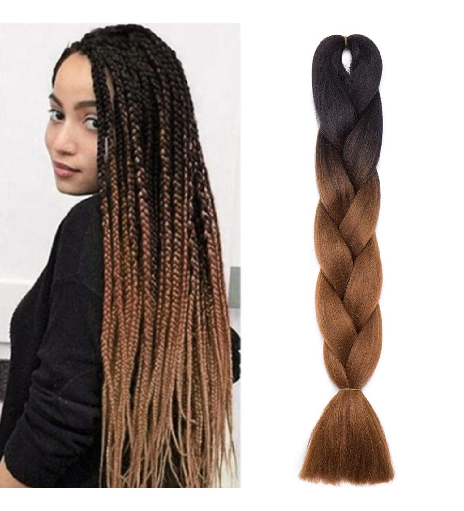 Ombre Jumbo Braiding Hair Extensions 24 Inch 1pc Jumbo Braid Two Tone Synthetic Hair Extension Black to Coffee - Buy Online on GoSupps.com
