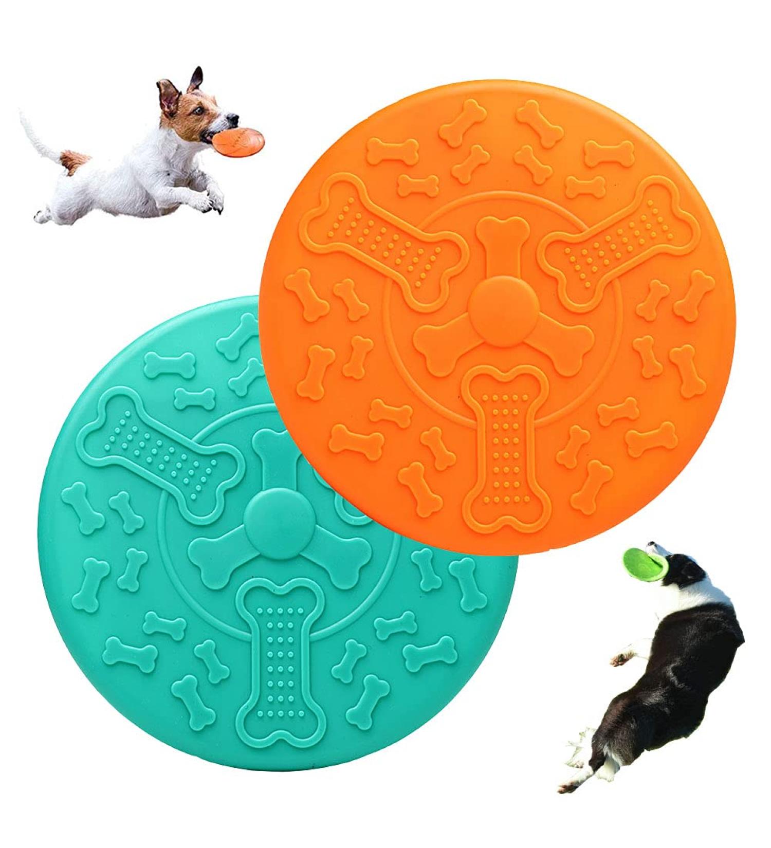 Ouoqi Dog Toys Frisbee - 2 Piece Rubber Frisbee Disc for Small Dogs | Perfect for Land & Water Play Training & Catching - Buy Online on GoSupps.com