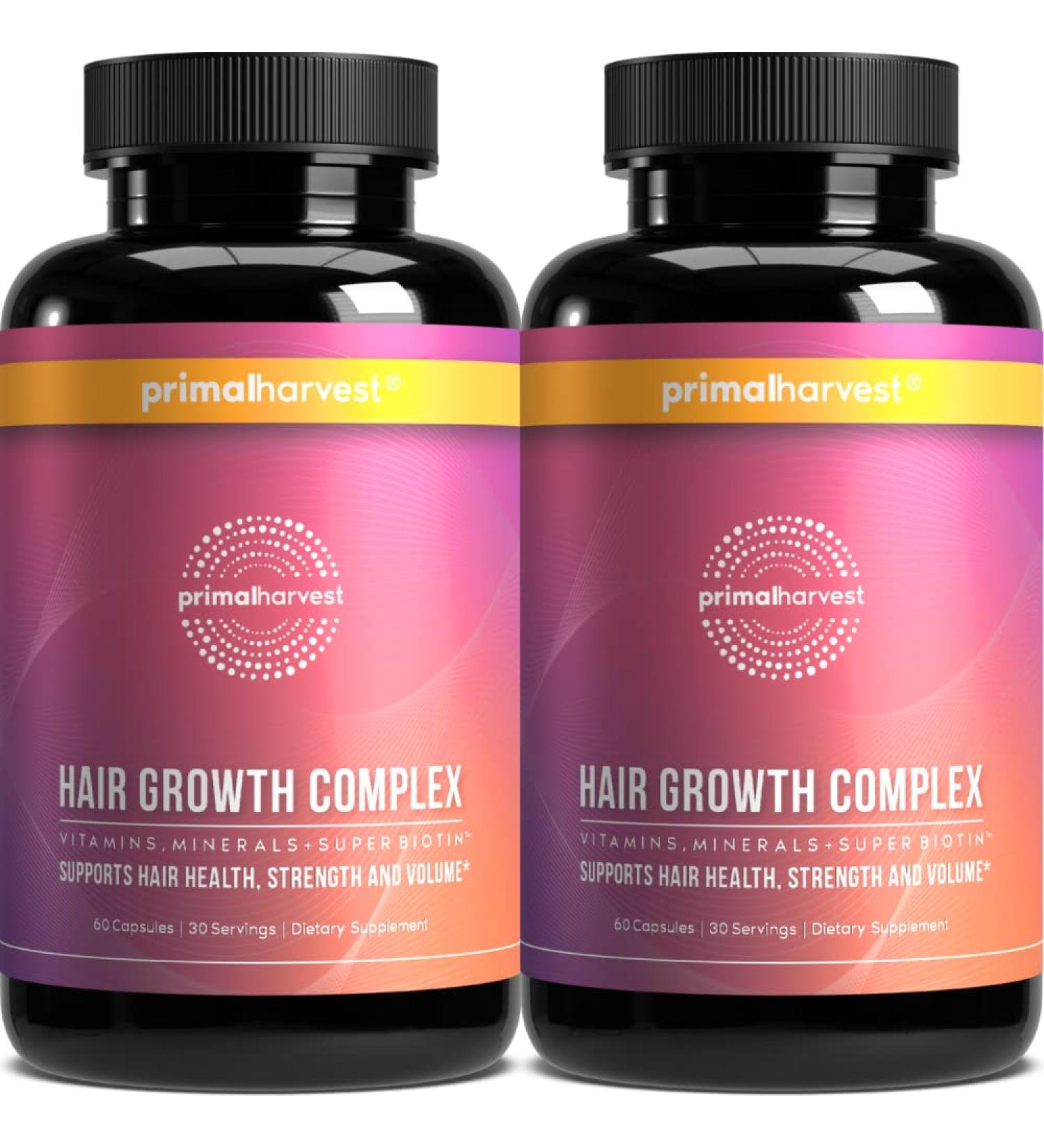 Primal Harvest Hair Growth Vitamins 2 Pack - 120 Natural Pills for Men & Women | Biotin & Zinc Supplement for Hair Regrowth & Thickening - Buy Online on GoSupps.com