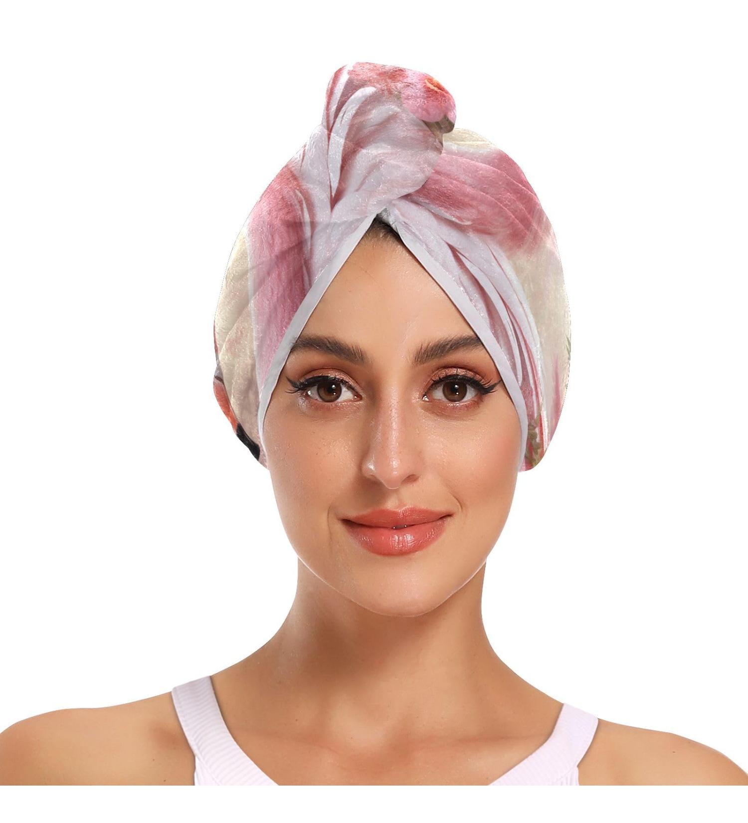 Super Absorbent Pink Flamingo Floral Hair Towel 2 Pack - Quick Dry Hair Turbans for Women & Girls - Buy Online on GoSupps.com