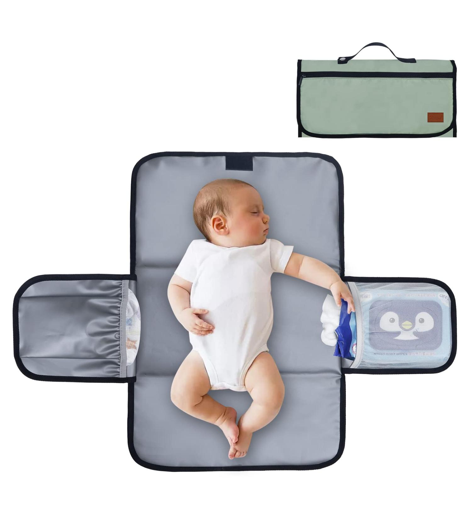 Gloppie XXL Portable Baby Changing Pad | Foldable Waterproof Diaper Mat for Toddlers | Ideal Newborn Gift | Green Cultural Bag - Buy Online on GoSupps.com