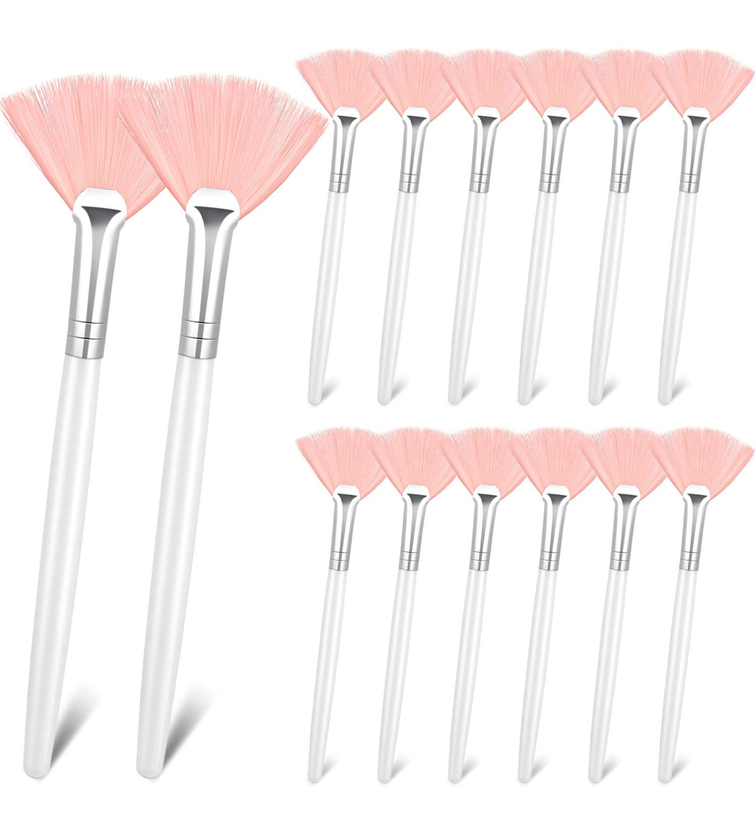 14-Piece Soft Fan Brushes Set for Makeup Application - Facial & Cosmetic Applicator Tools in Pink, White, and Brown - Buy Online on GoSupps.com