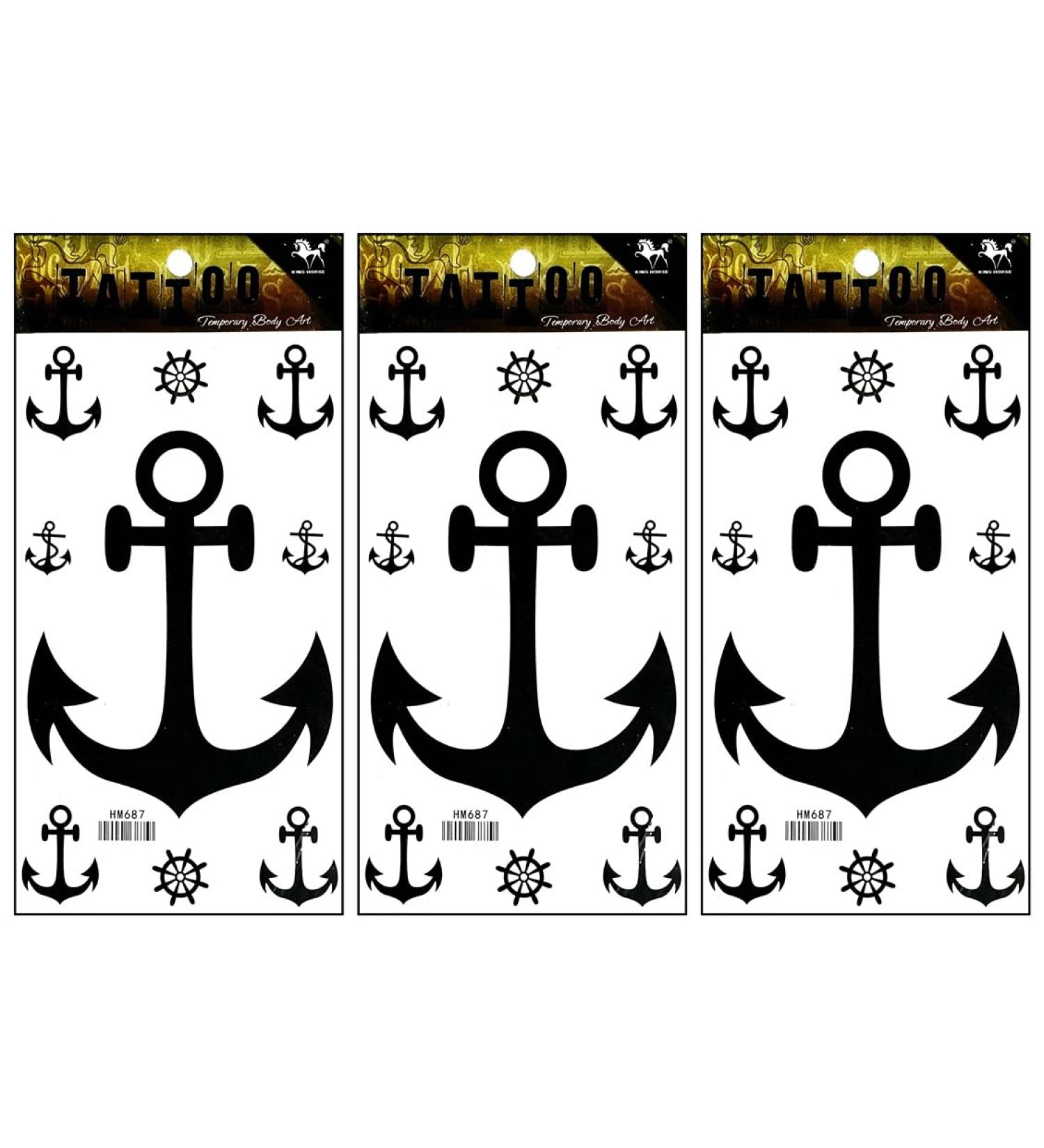 ONCEX 3 Sheets Black Anchor Temporary Tattoos - Realistic Pirate Sailor 3D Tattoo Design for Men and Women - Buy Online on GoSupps.com
