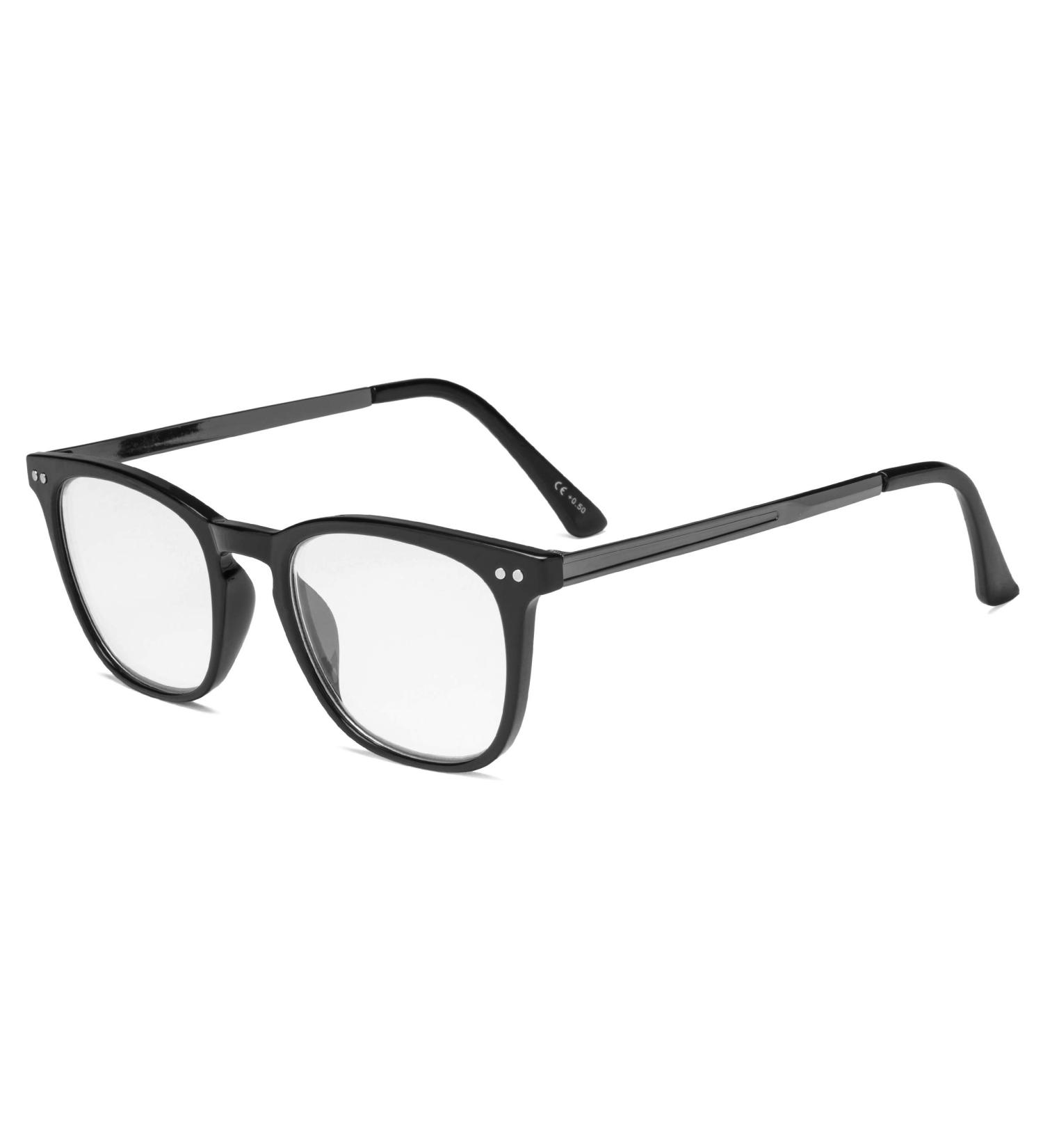 Eyekepper Retro Square Reading Glasses - Black +1.0 Plastic Frame with Metal Arms | Stylish & Comfortable | International Shipping - Buy Online on GoSupps.com