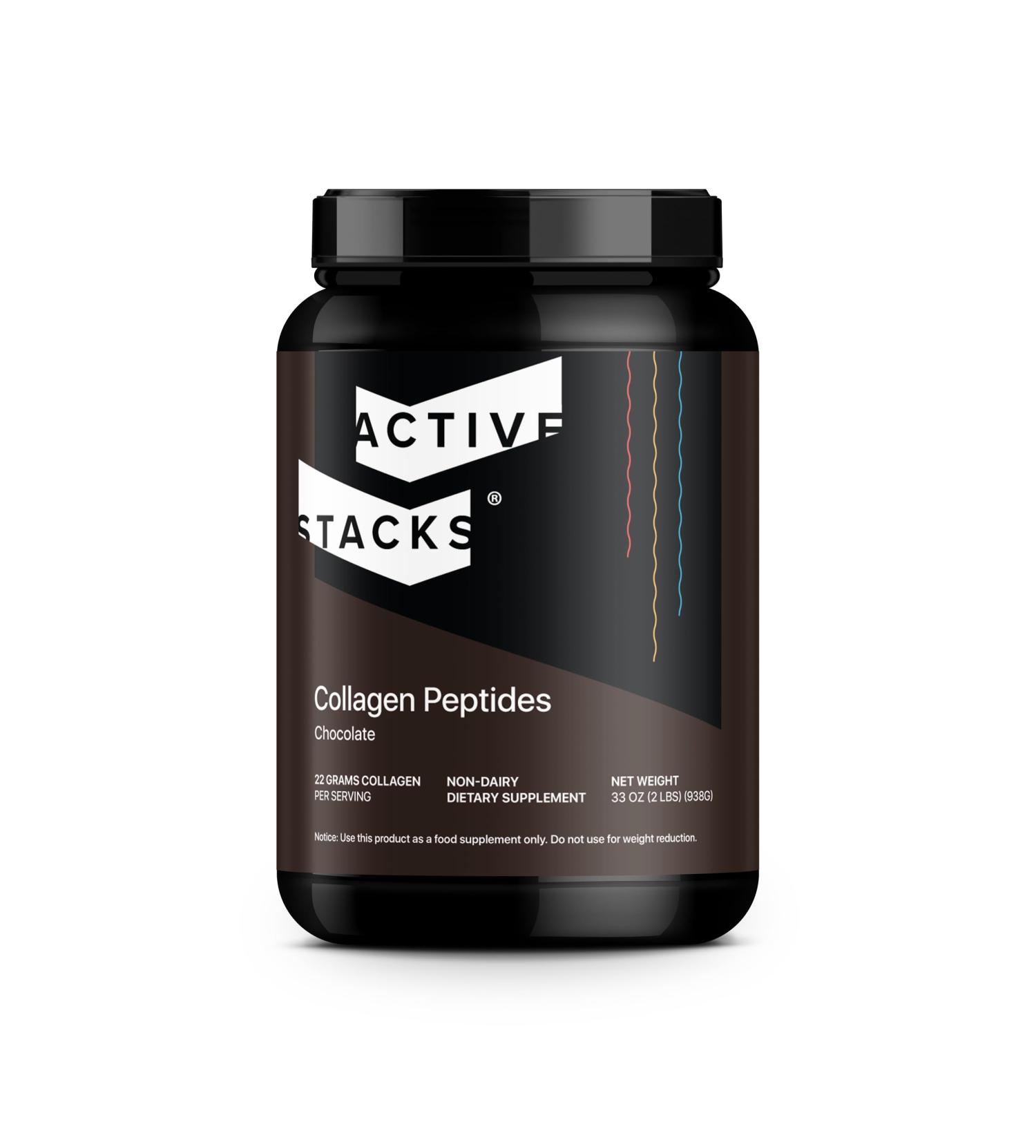 Active Stacks Collagen Peptides Protein Powder Chocolate - Supports Healthy Hair Skin Bones and Joints for Men and Women - Easy-to-Mix Type 1 & 3 Hydrolyzed Collagen from Grass-Fed Beef 2 Pound