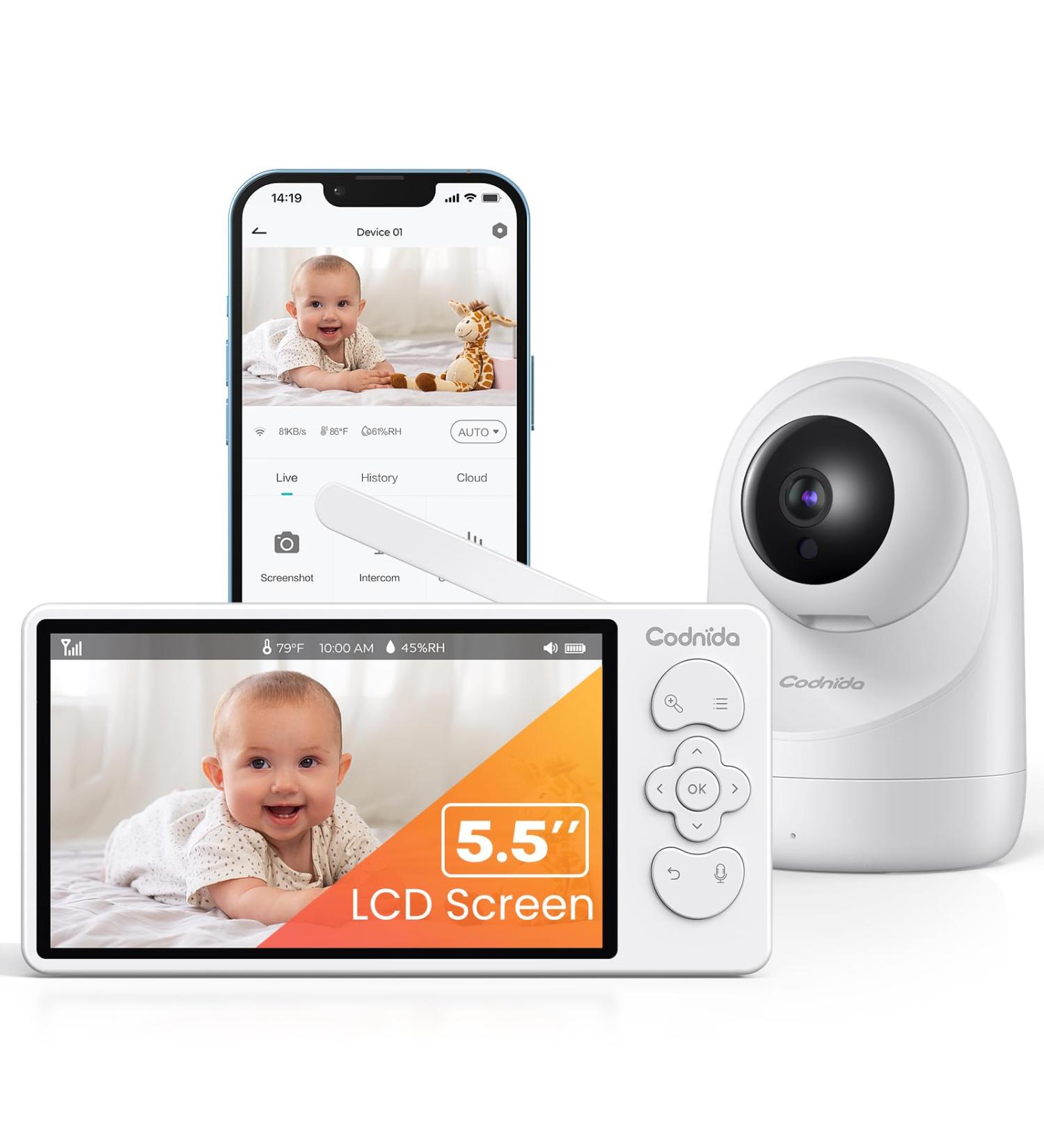5.5 Inch Baby Monitor with 3MP HD Camera | Babyfon with Motion Detection 2-Way Audio Night Vision & Temperature Alarm - Buy Online on GoSupps.com