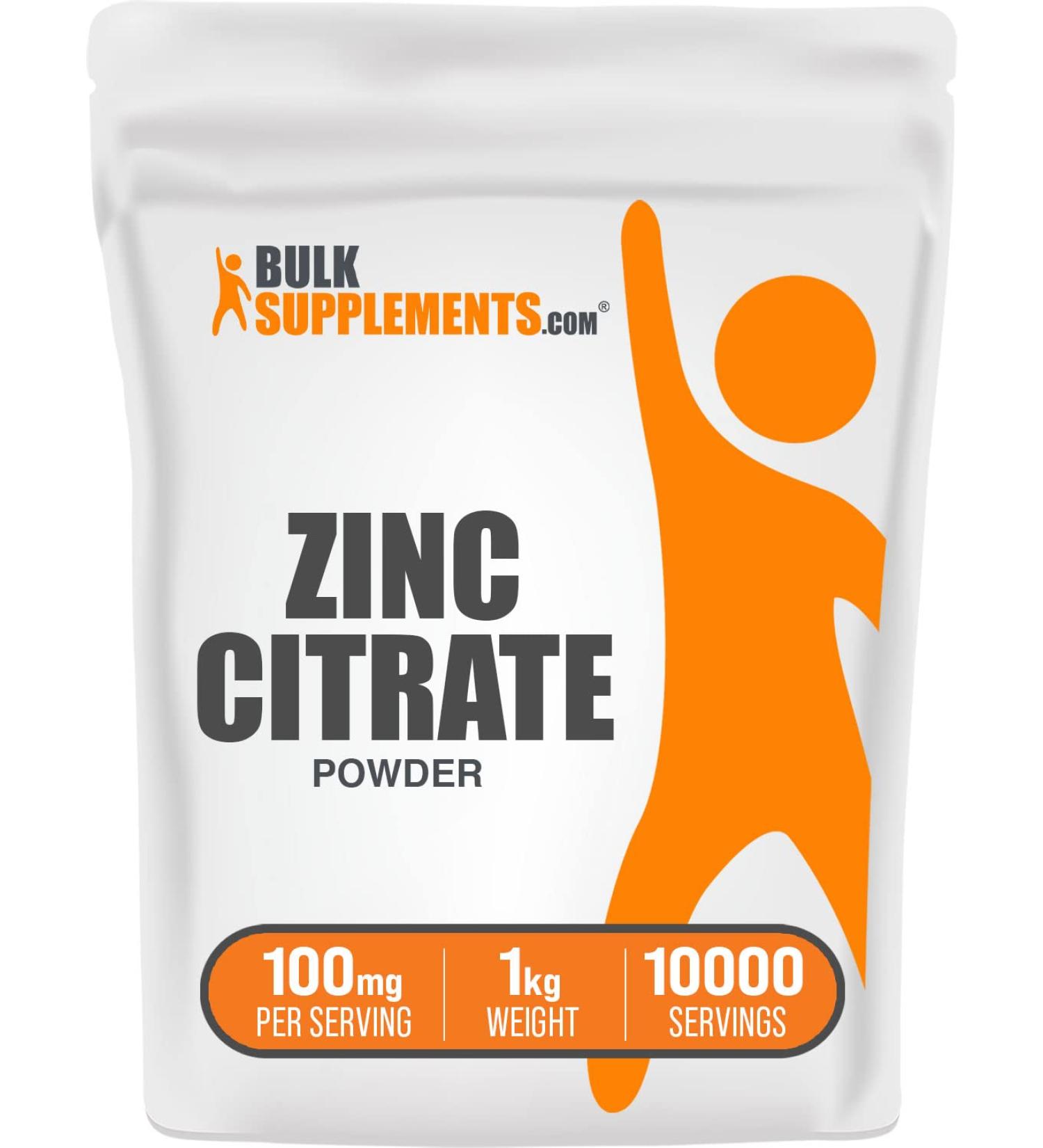 BulkSupplements Zinc Citrate Powder - 30mg - Immune Support - 100 Servings - 1kg - Buy Online on GoSupps.com
