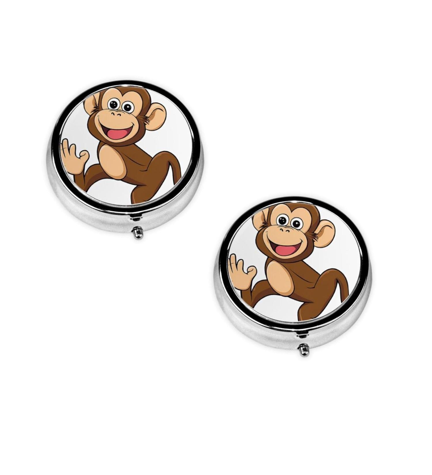 Cute Monkey Print Mini Round Pill Box | 3 Compartment Medicine Organizer | Portable Travel Pill Case for Home & Office - Buy Online on GoSupps.com