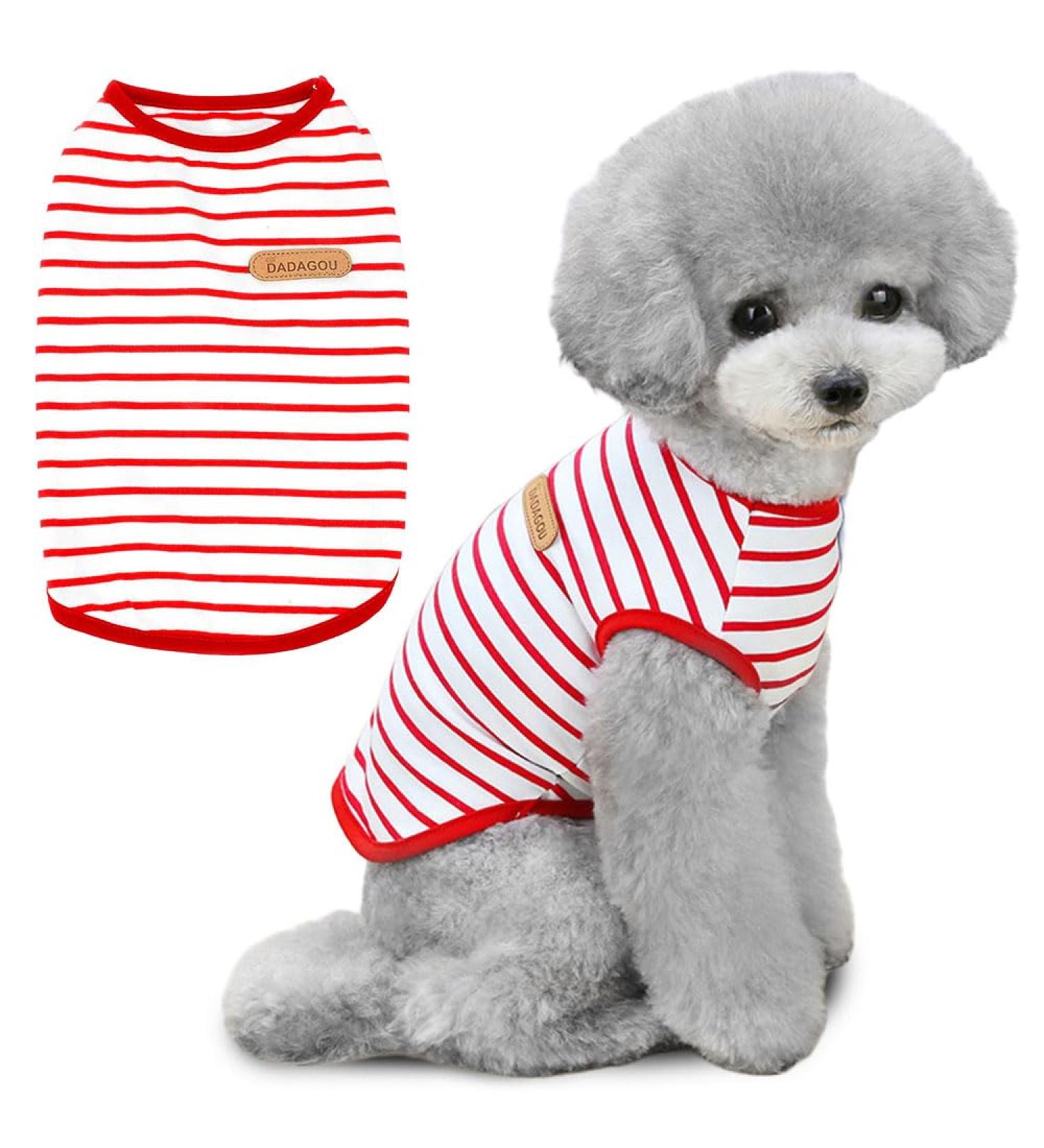 Voarge Summer Dog T-Shirt - Soft Cotton Striped Pet Tank Top for Small & Medium Dogs - Chihuahua Clothing in Red (Large) - Buy Online on GoSupps.com