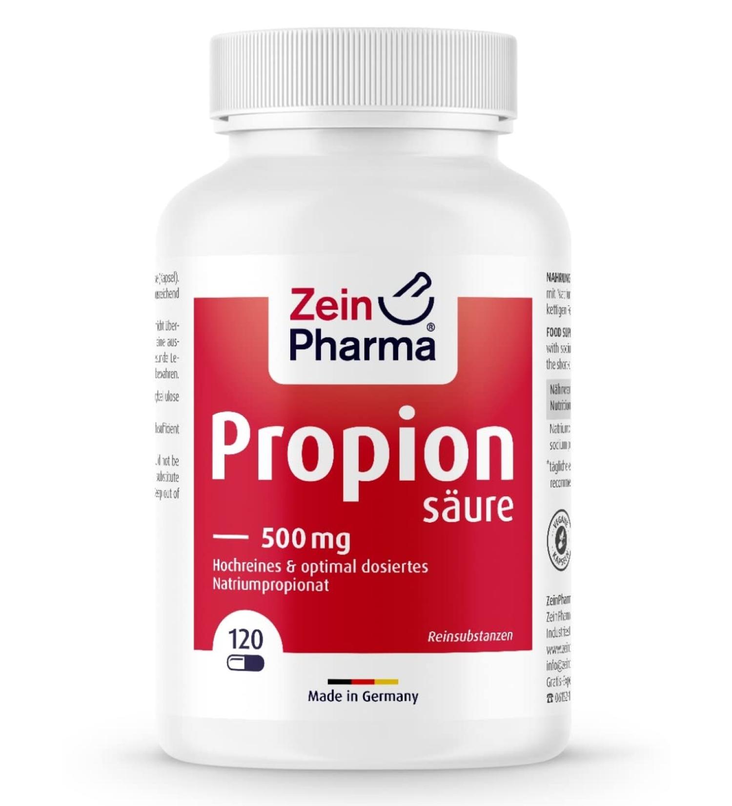 ZeinPharma Propionic Acid 500mg | Vegan Sodium Propionate Capsules | Optimal Intestinal Flora Support | 120 Dietary Supplements - Lab Tested - Buy Online on GoSupps.com