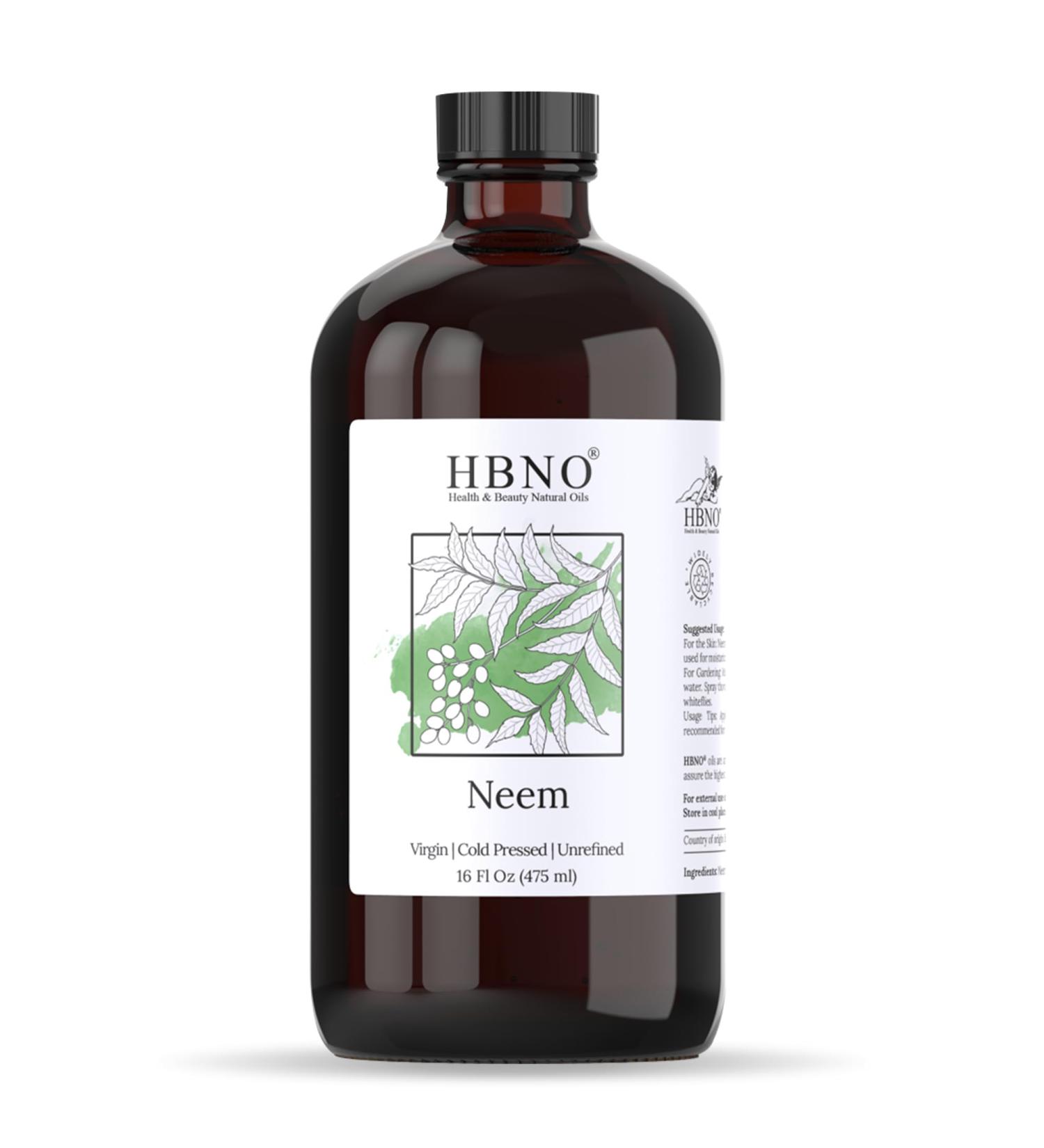 HBNO Neem Oil - 16 oz (475ml) Value Size - Ideal for Face wash Lotions Skincare and Hair Care Products (Glass Bottle) - Buy Online on GoSupps.com