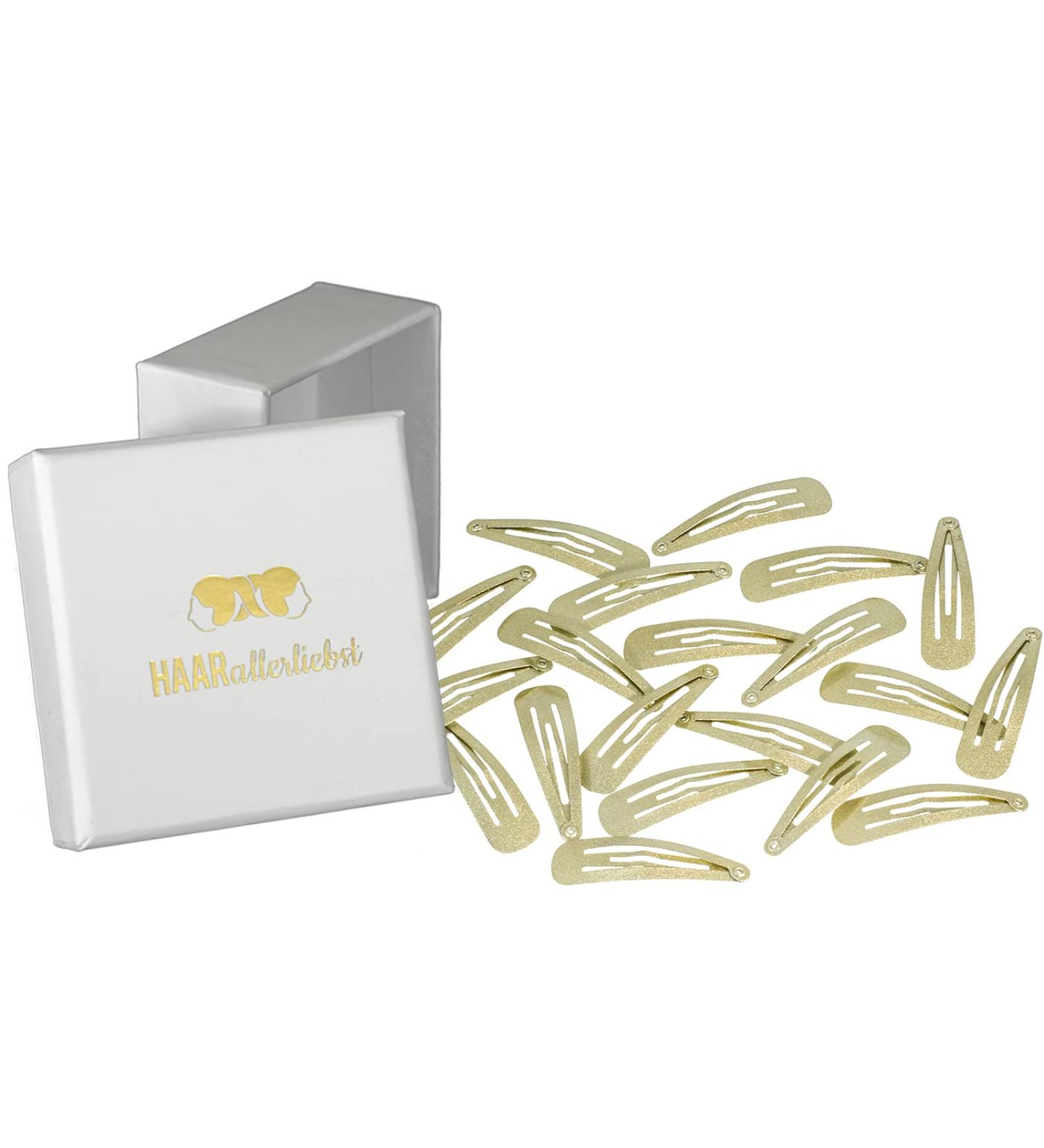 HAARallerliebst Hair Clips - 20 Shimmering Gold Clips (5 cm) with White Storage Box | International Shipping - Buy Online on GoSupps.com