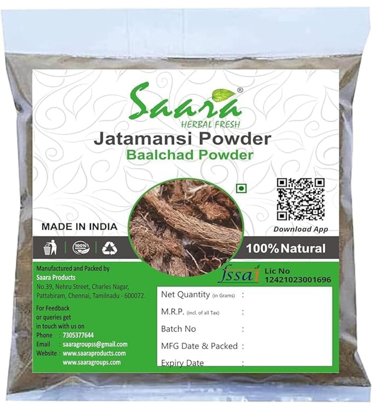 Jatamansi Powder Baalchad Nardostachys Jatamansi Balchar Sambul Lateeb Organic Powder for Hair and Skin 100 GM