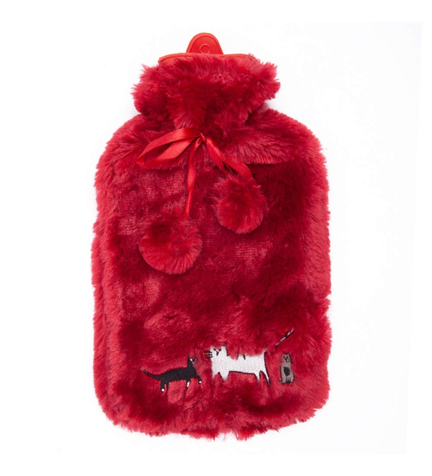 Bigging Design Cats Heat Bottle - 2L Hot Water Bottle with Soft Plush Cover for Adults & Kids | Knitted Relief for Back & Abdominal Pain - Red - Buy Online on GoSupps.com