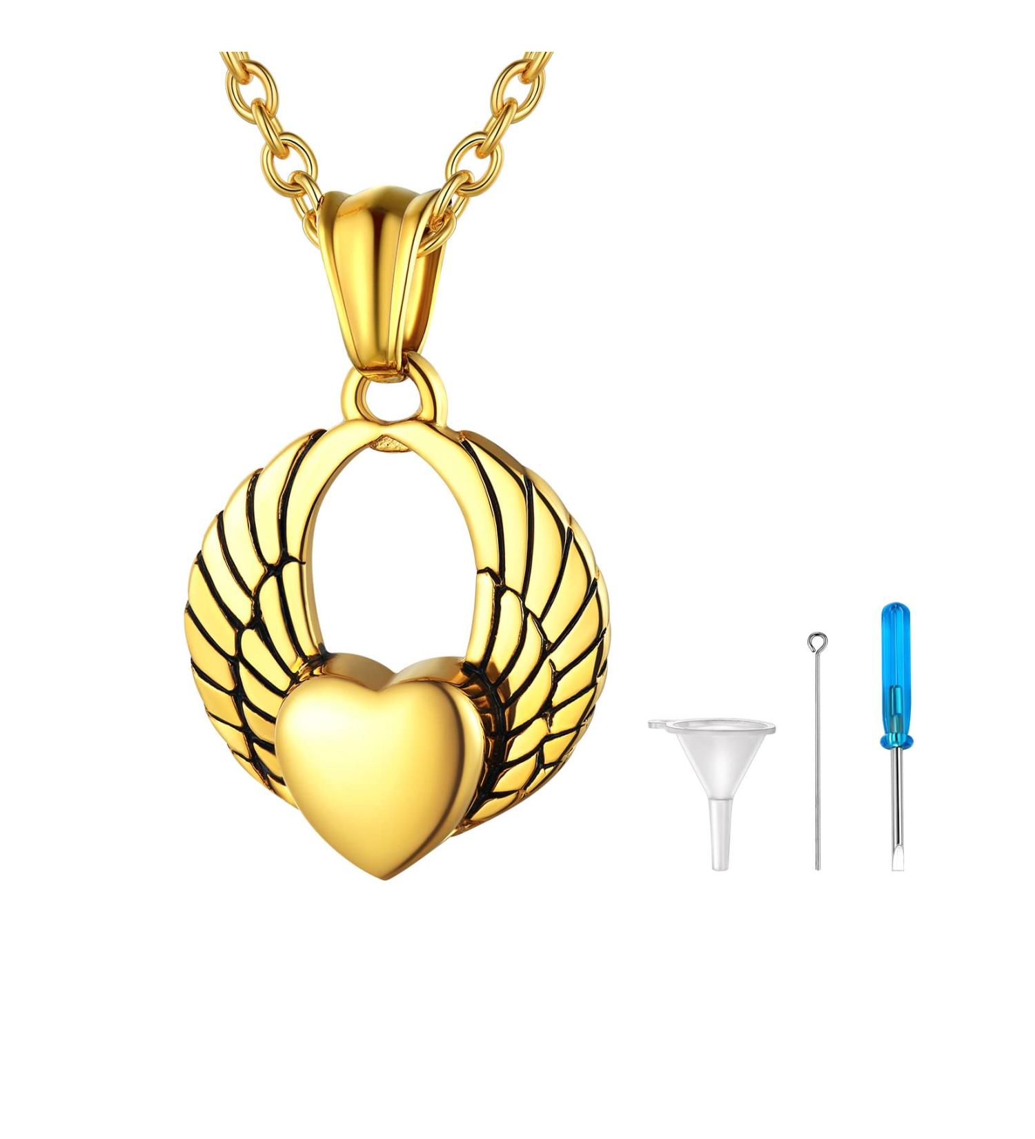 U7 Women's Cremation Urn Neck Chain | Celtic Knot Dog Feet Wings & Crucifix Pendant | Stainless Steel Fire Burial Jewelry - Buy Online on GoSupps.com