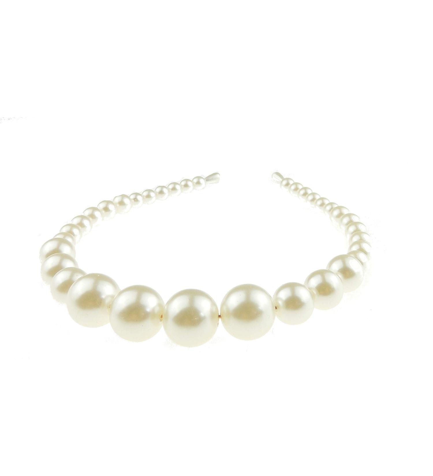 Girls Women Narrow Graduated Chunky Ivory Faux Pearl Wedding Bridal Christmas Bridesmaid Party Birthday Headband Alice and Hair Accessories Hairband