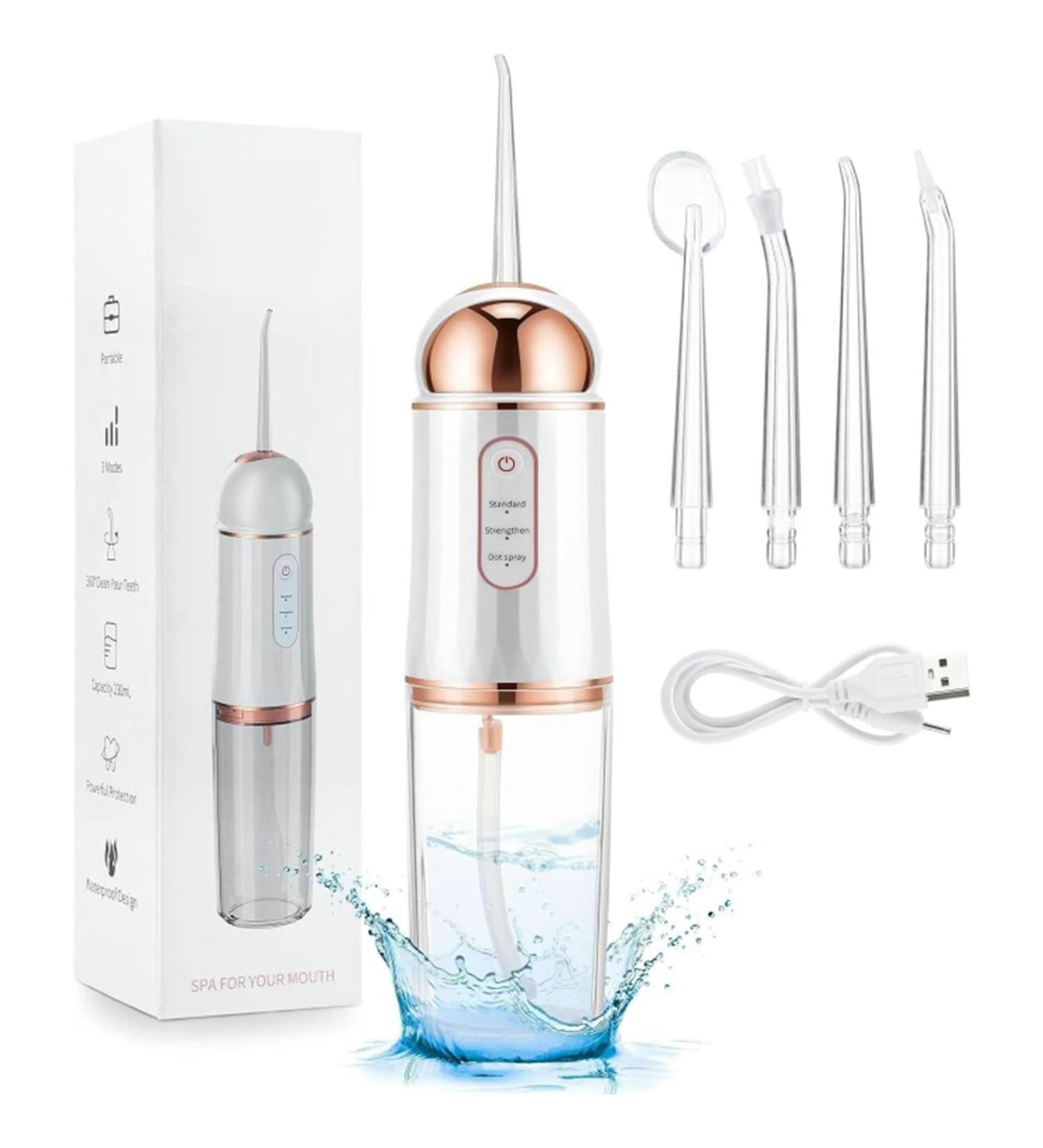 Portable Water Dental Flosser - Mini Oral Irrigator Rechargeable 4 Tips 3 Modes IPX7 Waterproof - Perfect for Travel & Home Teeth Cleaning - Buy Online on GoSupps.com