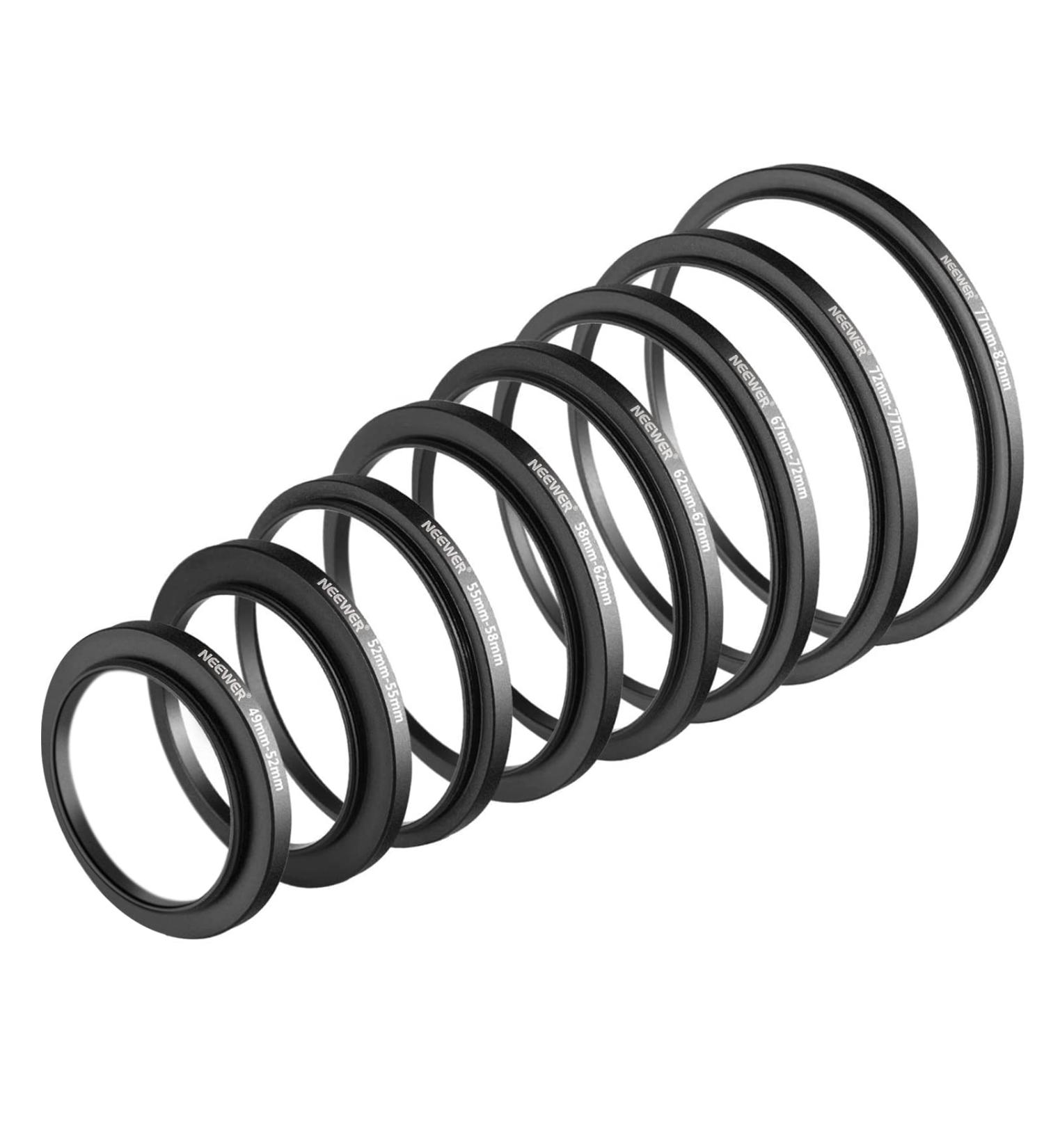NEEWER 8PCS Step Up Rings Filter Adapter Set - Premium Anodized Aluminum Threaded Rings 49-82mm for Camera Lens - Buy Online on GoSupps.com