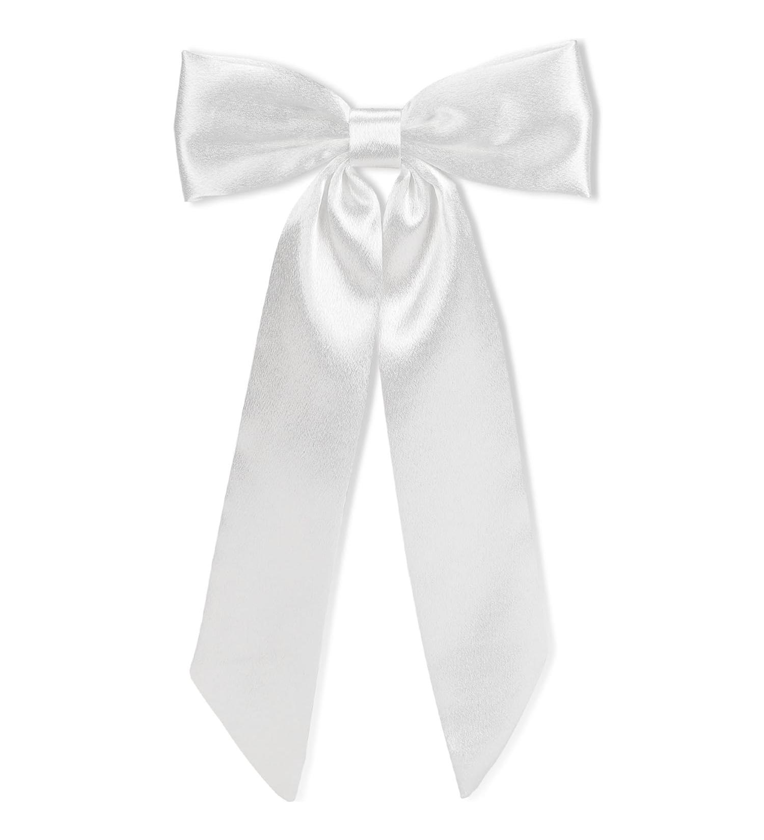WantGor Long Tail Bow Hair Clips Hair Ribbon Bows Satin Bowknot Clip Large Hair Barrettes Cute Ponytail Holder Hair Accessories for Women Daily Party Wedding Prom (White) - Buy Online on GoSupps.com