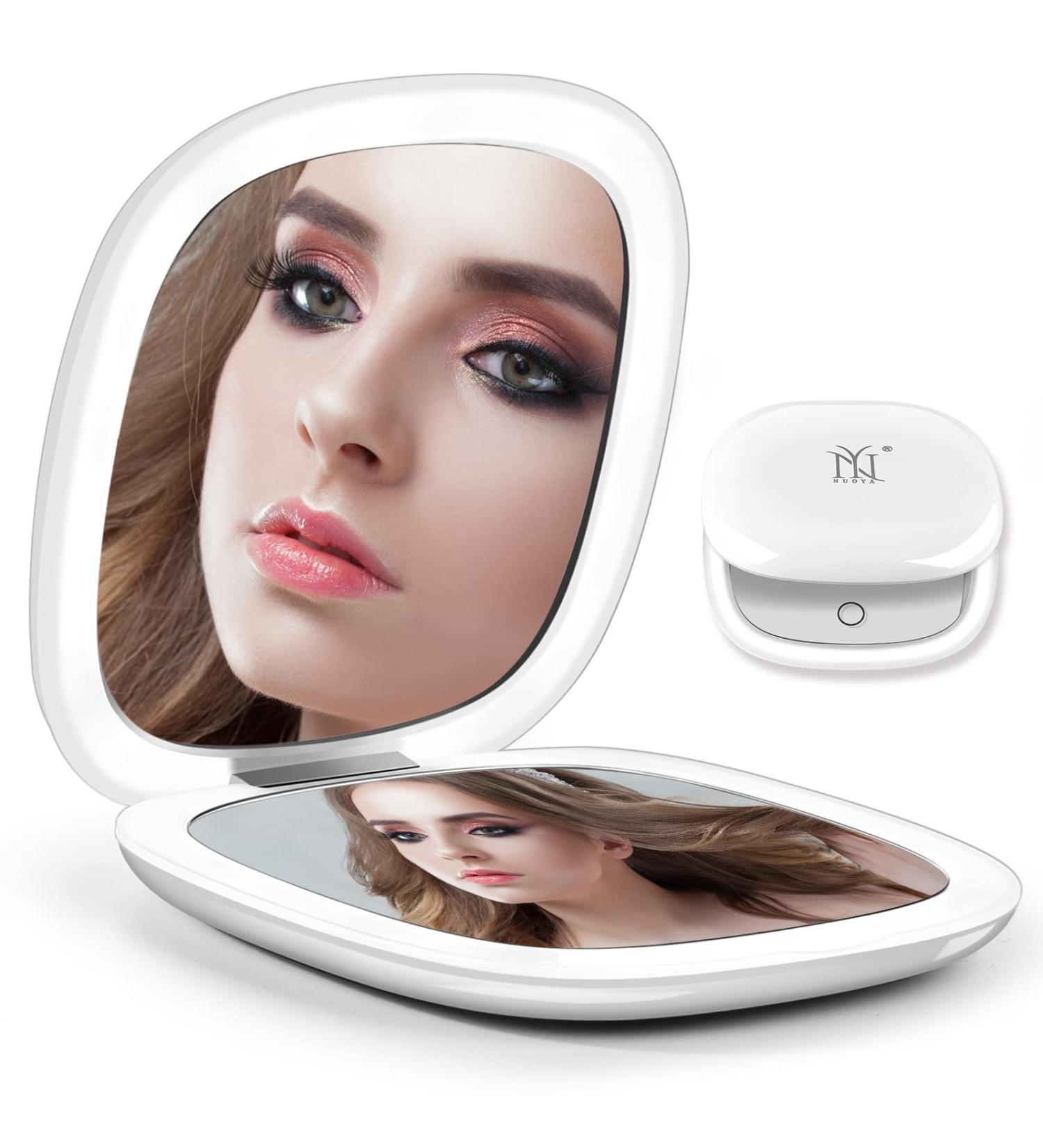Nuoya 2-Sided Rechargeable Compact Travel Makeup Mirror | 1X/10X Magnification, Portable & Dimmable LED Lighted Pocket Mirror | 3 Colors | Ideal for Travel, Home, Office | Foldable Design - Buy Online on GoSupps.com