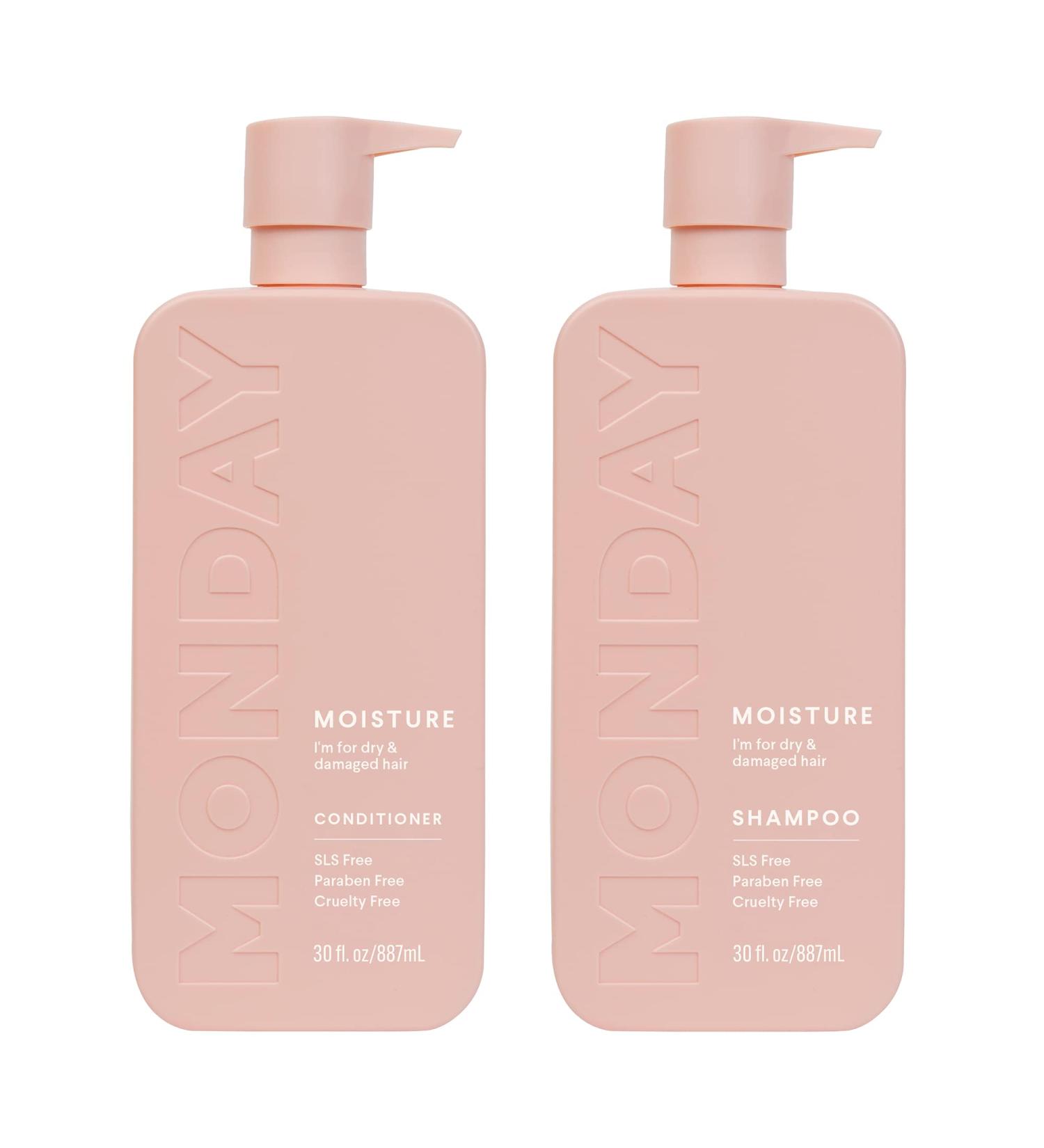 Monday Haircare Moisture Shampoo + Conditioner Set (2 Pack) 30oz - For Dry, Coarse, Stressed Coily & Curly Hair - Coconut Oil, Rice Protein, Shea Butter & Vitamin E - 100% Recyclable Bottles - Buy Online on GoSupps.com
