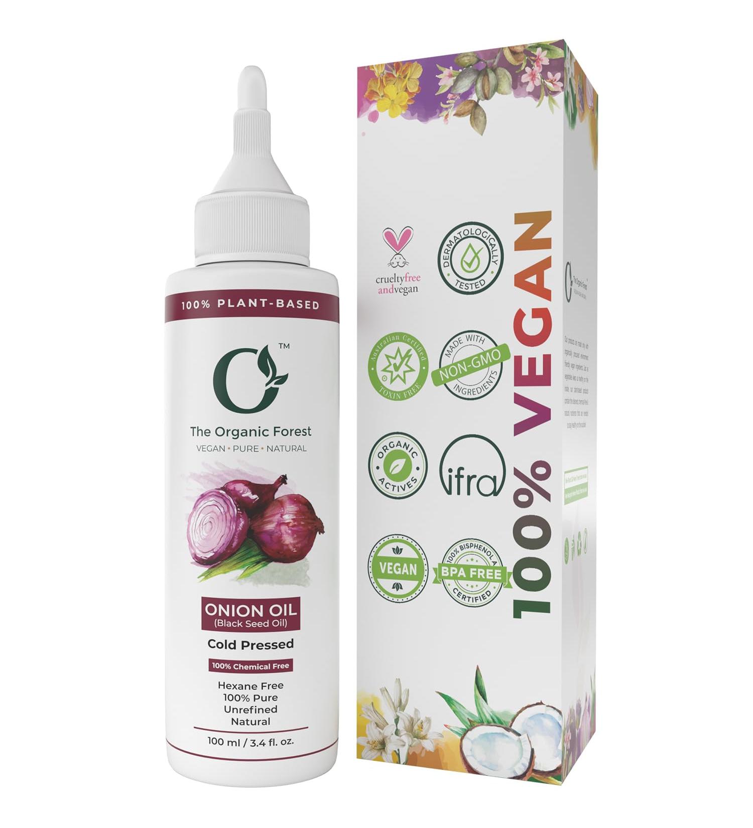 Organic Forest Red Onion Hair Oil 100ml - Chemical Free Hair Loss Treatment with Black Seed Oil for Hair Fall Control - Vegan & Plant Based Formula - Buy Online on GoSupps.com