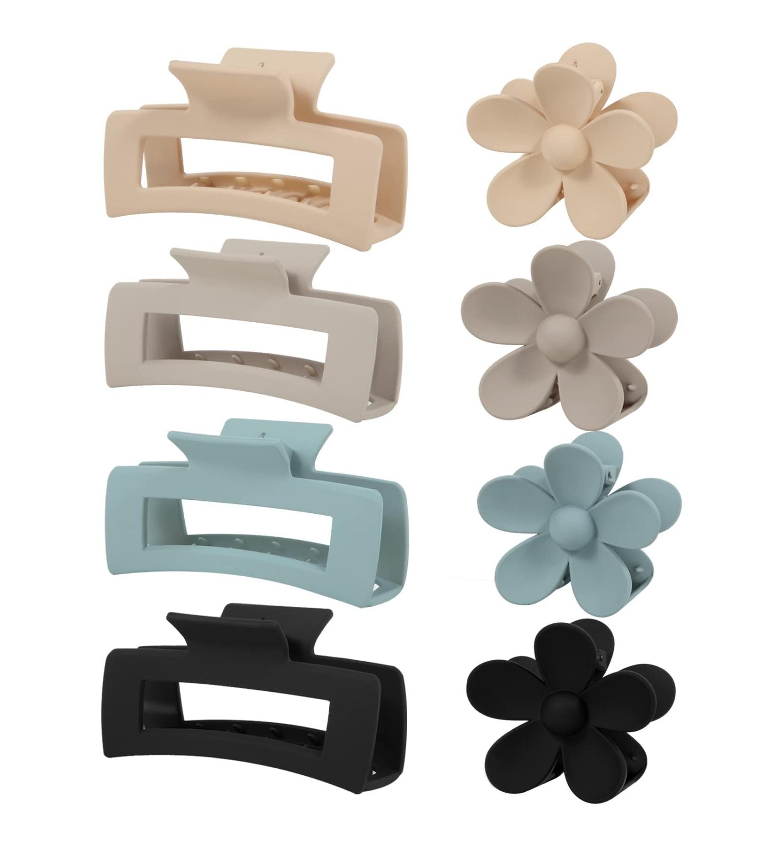 8 Pack Medium Claw Clips - Cute Flower & Square Hair Clips for Women and Girls - Matte Hair Claws - 2 Styles for Thick and Thin Hair - Buy Online on GoSupps.com