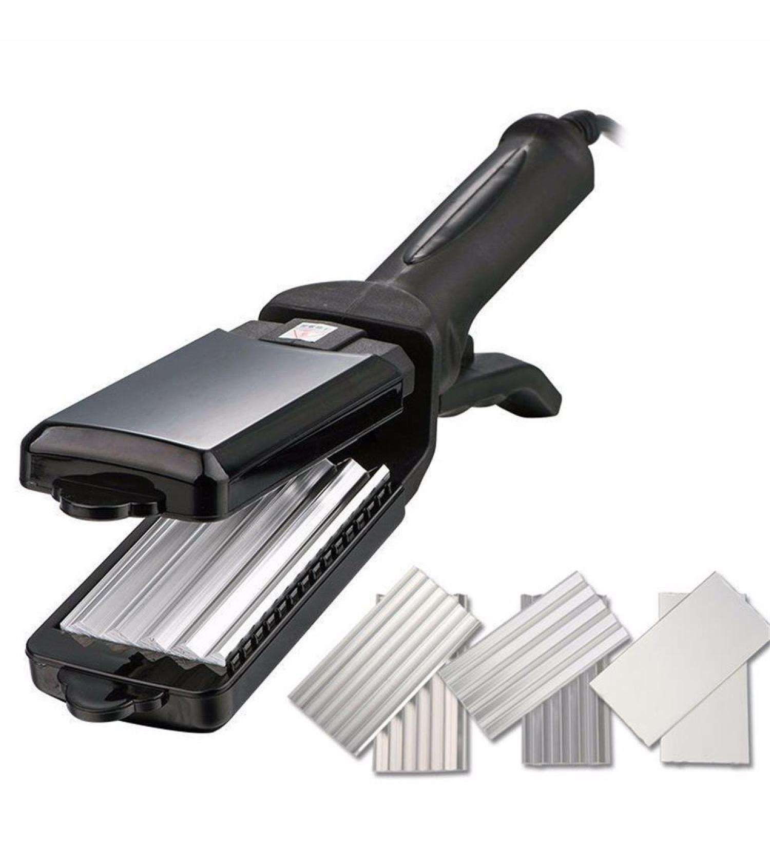 3 Plate Hair Crimper & Straightener - Titanium Flat Iron & Waver - Adjustable Temperature Curling Tool for Fluffy Waves - Buy Online on GoSupps.com