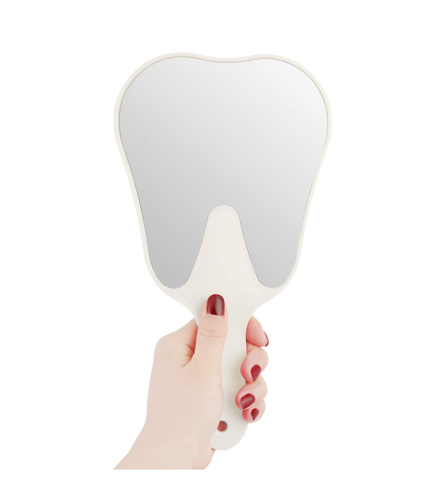 Annhua Handheld Tooth-Shaped Hand Mirror - Small Face Mirror with Handle for Dentist Office, Clinic, Bathroom, Barber & Salon | White - Buy Online on GoSupps.com
