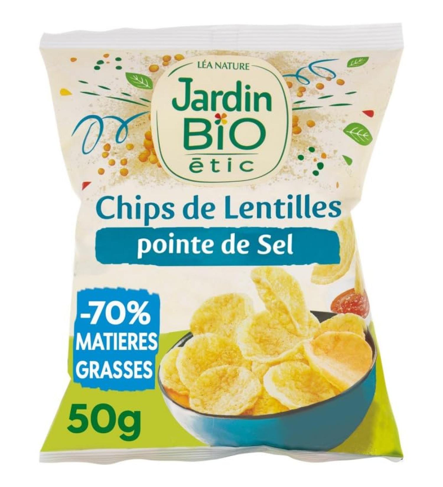Jardin Bio Etic - Chips de lentilles la pointe de sel - Sans gluten - 50g - Id al pour une pause saine et gourmande ! - Le Lot De 4