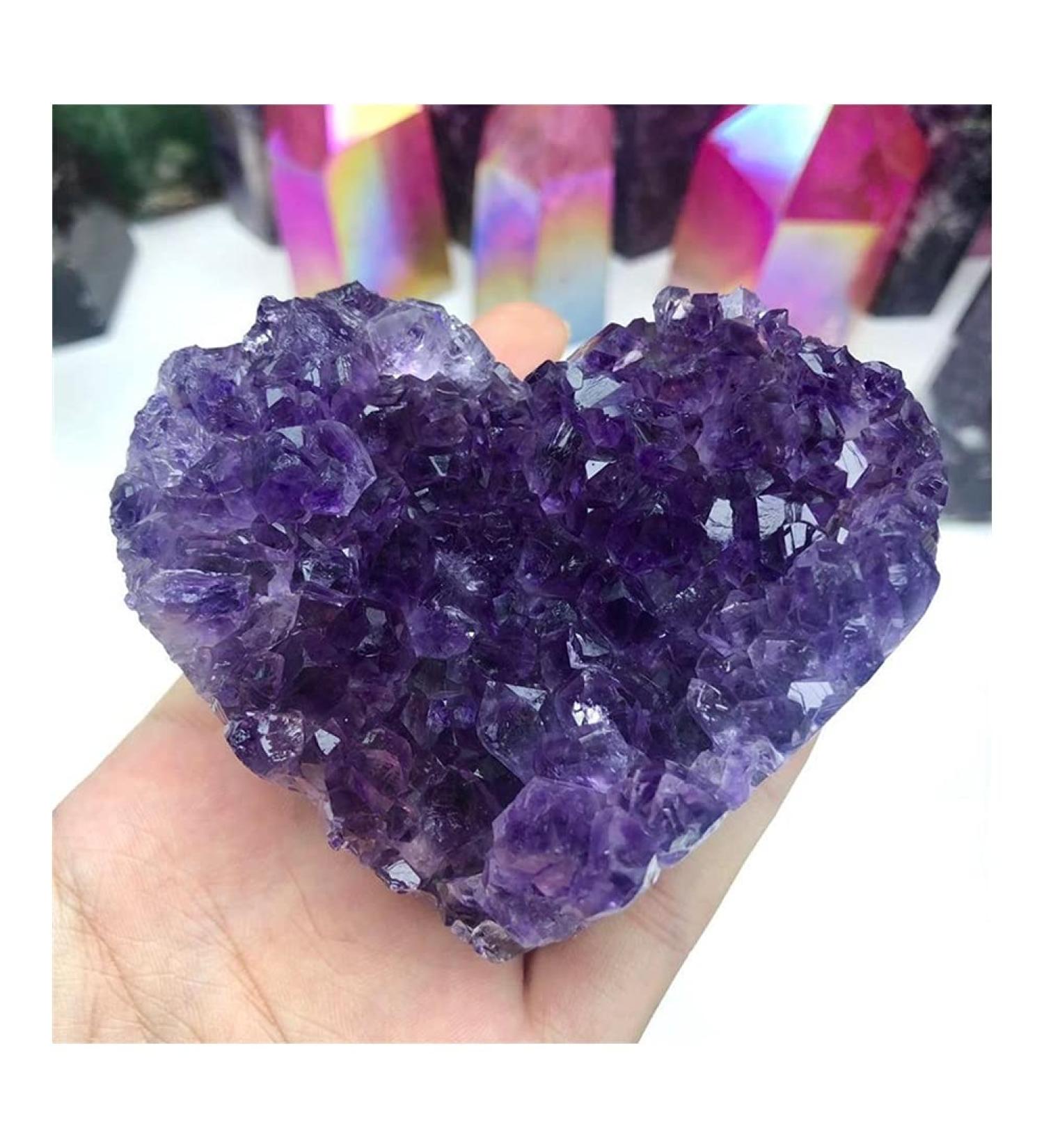 for Natural Heart-Shaped Amethyst Quartz Crystal Cluster Specimen Decor Crystal Quality Gem Home Decor - Buy Online on GoSupps.com