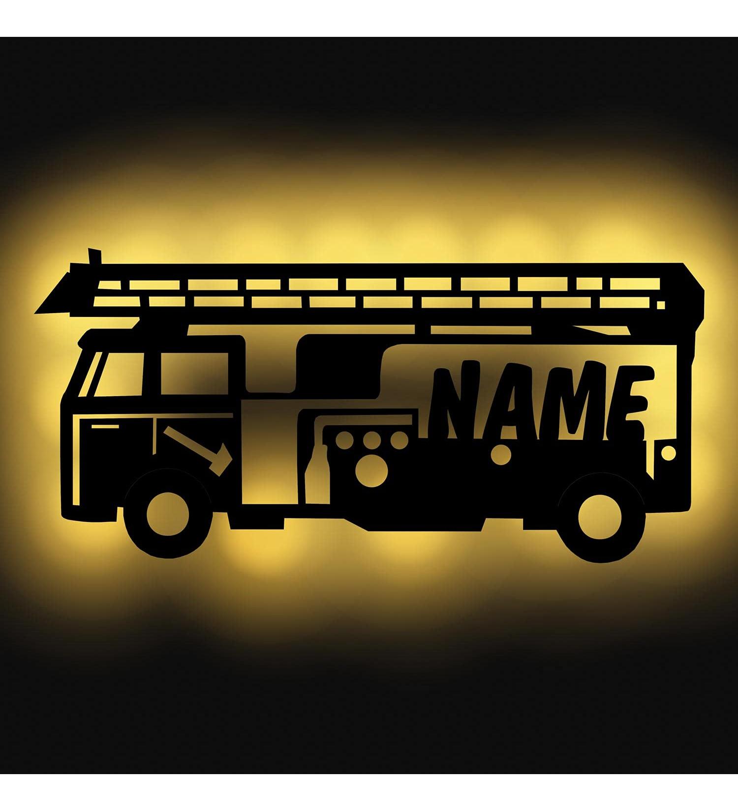 Personalized Fire Engine Night Light Wall Lamp - Custom Wooden Gift for Firefighters | Ideal for Boys & Girls - Buy Online on GoSupps.com