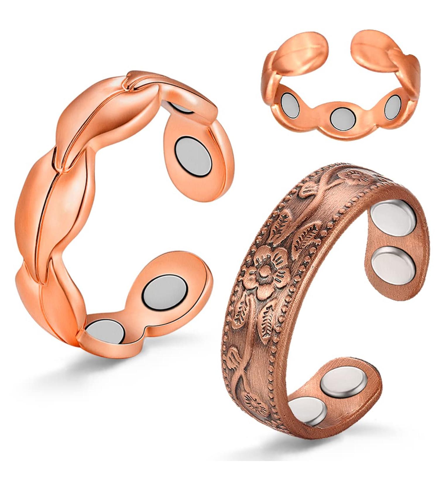 Vicmag 2PCS Copper Rings for Women | Ultra Strength Magnetic 99.99% Solid Pure Copper | Adjustable | Gift Box Included | Set of 2 Copper Leaf & Flower Rings - Buy Online on GoSupps.com